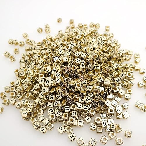 Miniatura 2 de 200 cuentas de letras acrílicas con forma de cubo dorado de 0.236 x 0.236 pulgadas, formas mixtas de plástico, cuentas sueltas de bricolaje para