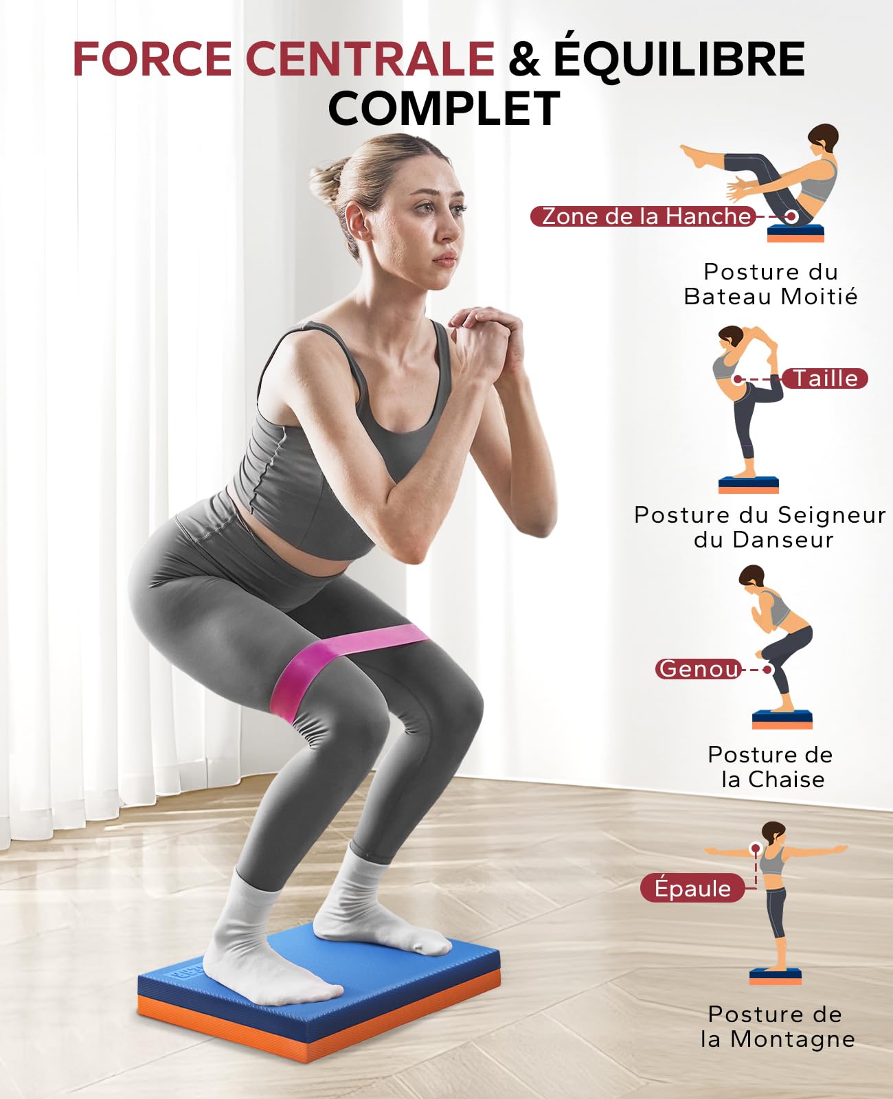 HAPBEAR Balance Pad - 40x33cm Coussin d'équilibre antidérapant,6cm d'épaisseur pour l'équilibre, l'entraînement à la stabilité, la physiothérapie et le fitness,bande de résistance incluse