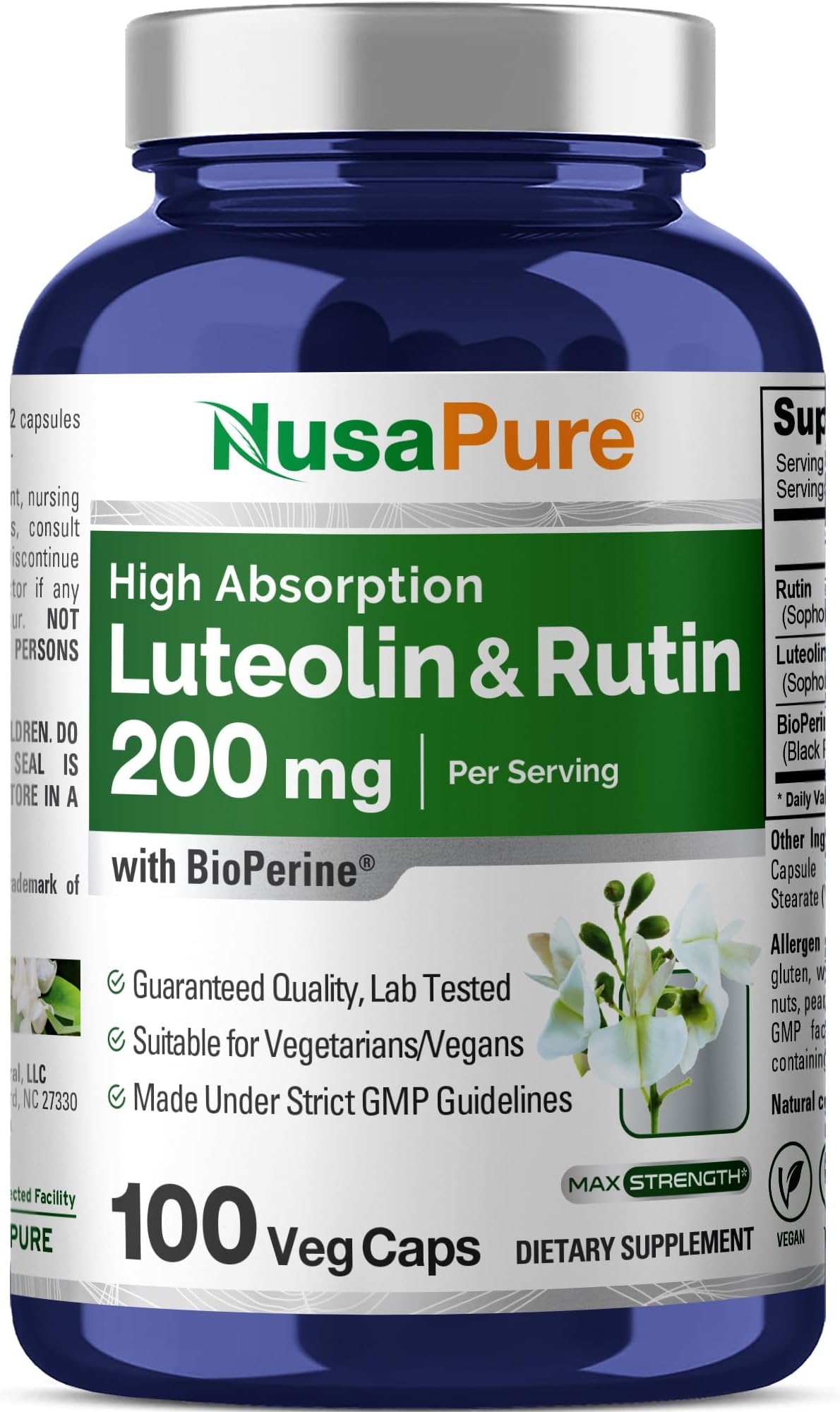 - NusaPure Luteolin Complex with Rutin 200 mg | 100 Capsules | Vegetarian, Non-GMO & Vegan Flavonoid Formula