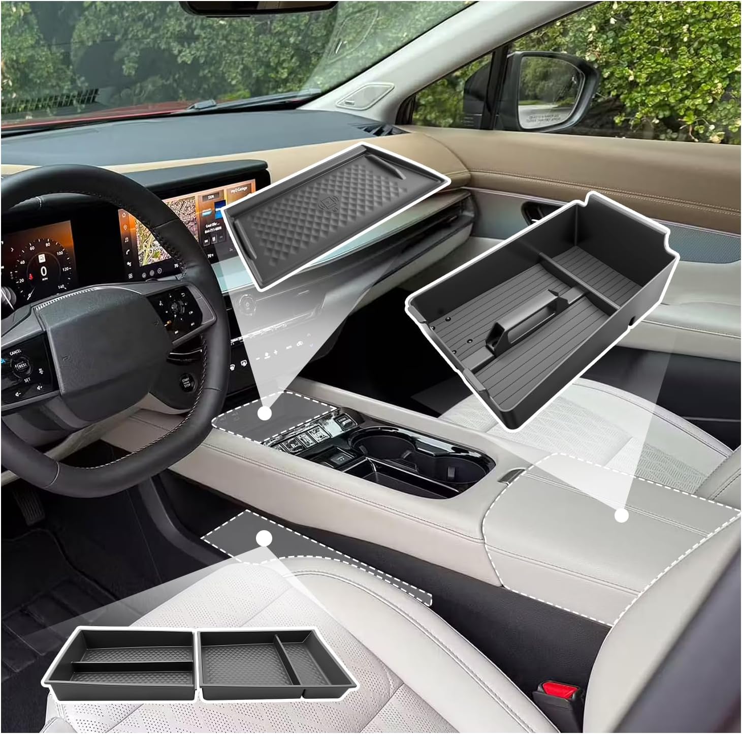 SXCY 3PCS for 2025 2026 Murano Center Console Organizer [Armrest Tray + Under Console Tray + Wireless Charging Mat] for Nissan Murano Accessories 2025 2026 Murano Accessories Console Organizer