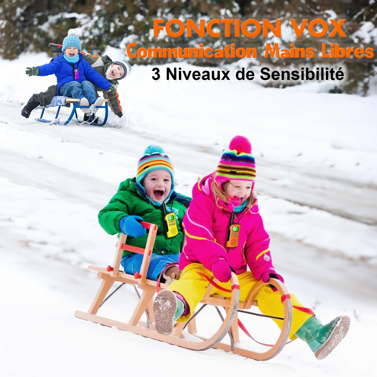Talkie Walkie Enfants Adultes Rechargeable 3 Pièces, Talkie-Walkie Longue Portée Lampe Torche 8 Canaux, Walkie Talkie USB Type C pour Camping, Randonneé, Vélo, Cadeau Jouet pour Fille et Garçon