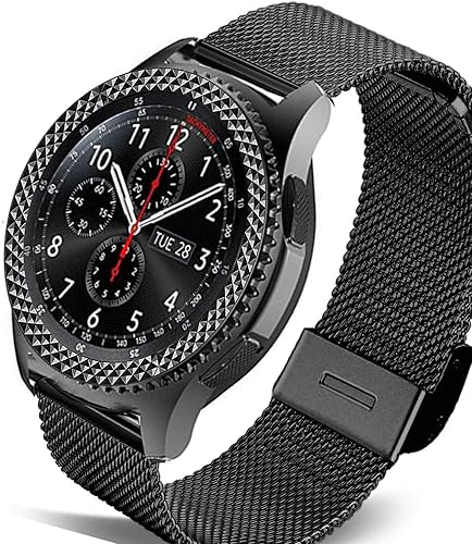 Vista 13 de Fundas para Samsung S3 Frontier/Classic/Galaxy Watch 4/4 Classic, Rhinestone Diamond Steel Watch Face Bezel Rings (negro)