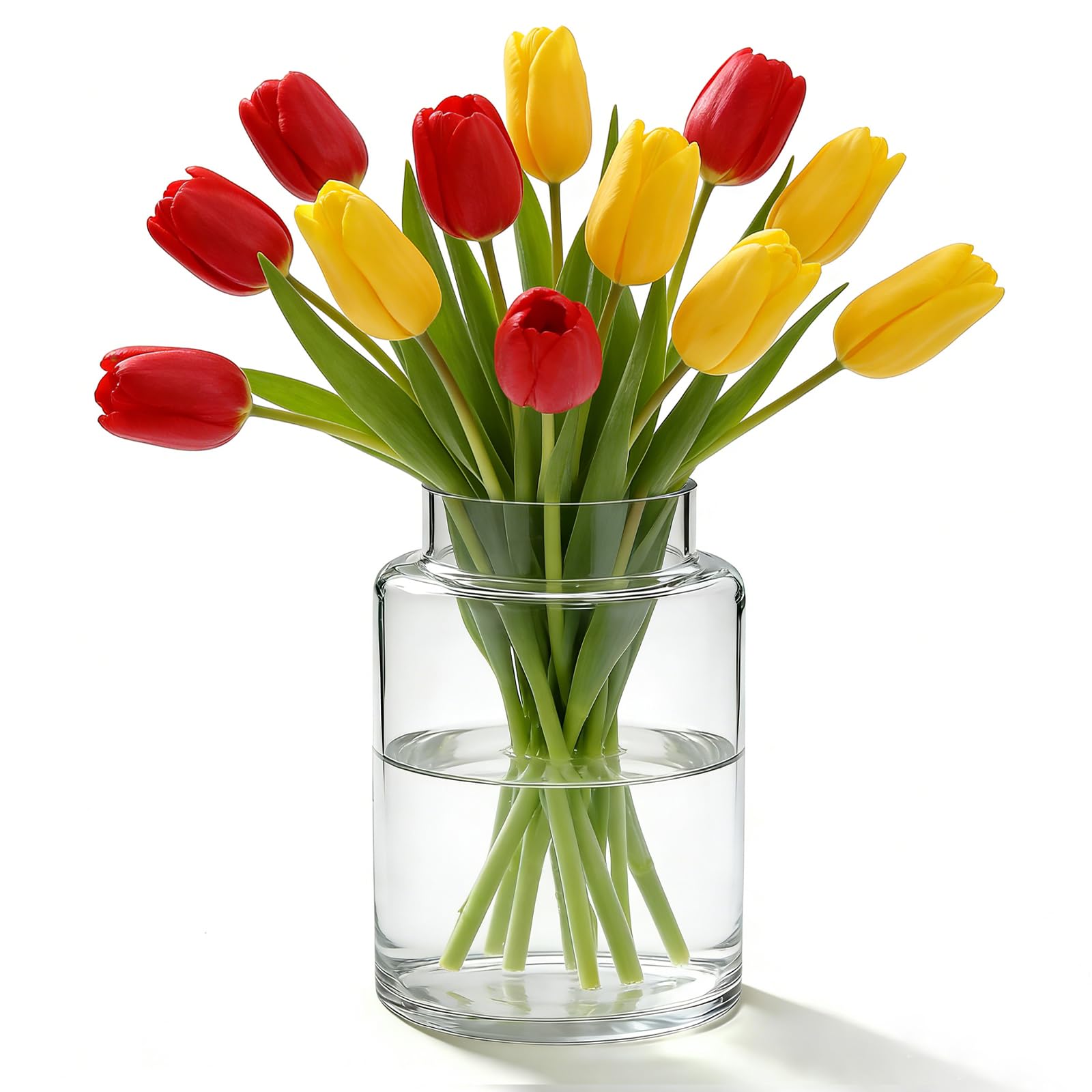 DARENYI Clear Glass Vase, Large Flower Vase Wide Modern Vases for Living Room, Kitchen, Bedroom, Dining Table Centrepiece Decor (23x15x12cm)