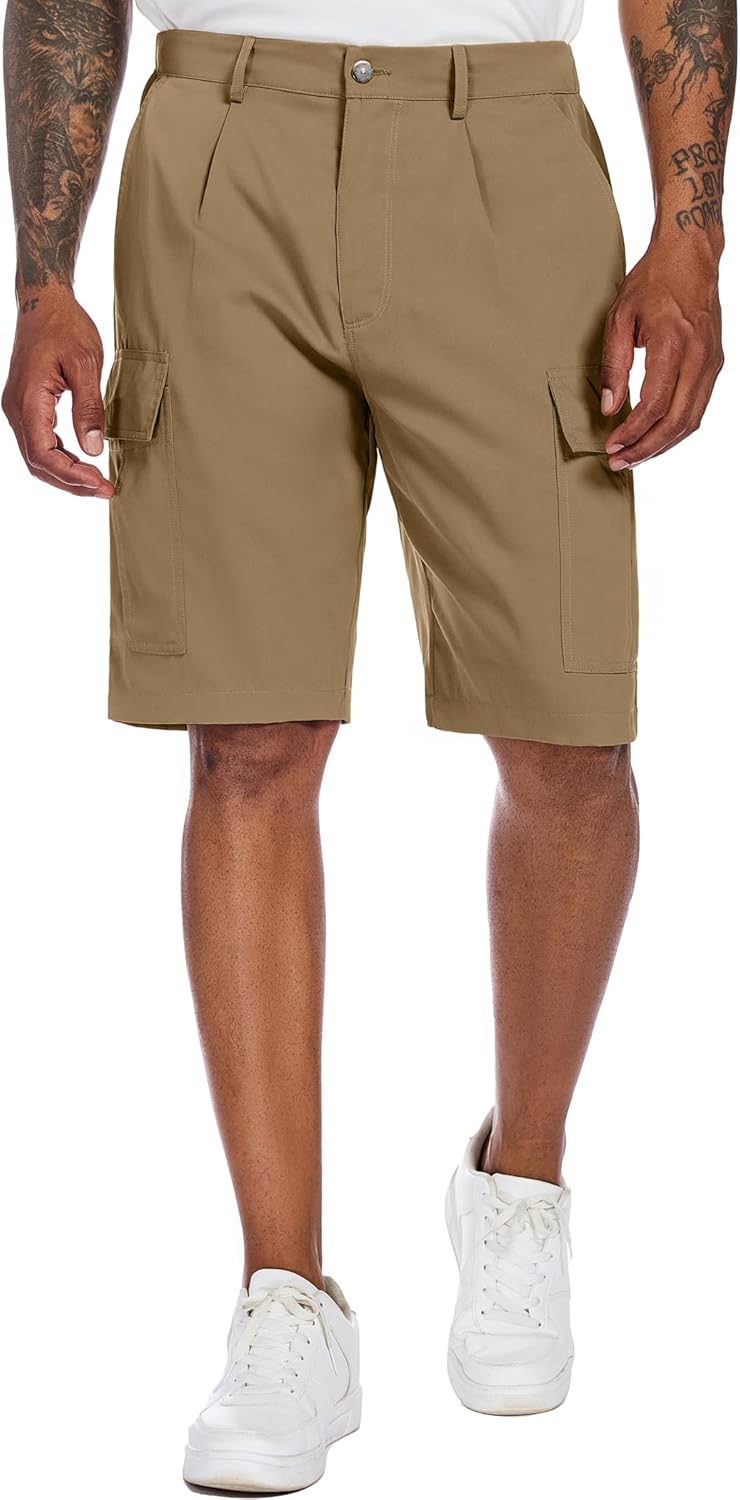 PEGENO Mens Cargo Shorts Elastic Waistband Drawstring Casual Classic Summer Hiking Work Shorts with 6 Pockets - Image 2