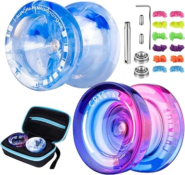 MAGICYOYO K2 + K3 Ideal Yoyo Gift Set - 2 Packs Responsive & Unresponsive Yoyos for Kids Beginners and Adults, Dual Yo-yos with 12 Strings, Gift Case, Bearing Kits  K3 Blue White + K2 Purple Pink