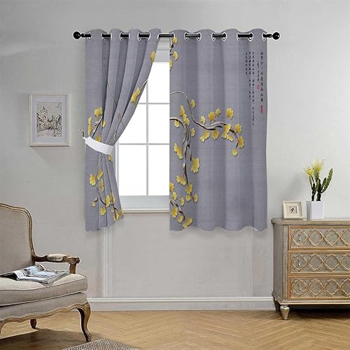 Miniatura 3 de Window Drapes for Bedroom Chinese Style Cherry Blossoms Plum Blossom Art Patio Door Curtain Cortinas para Ventanas De Cuarto 55Inch Width by 55Inch