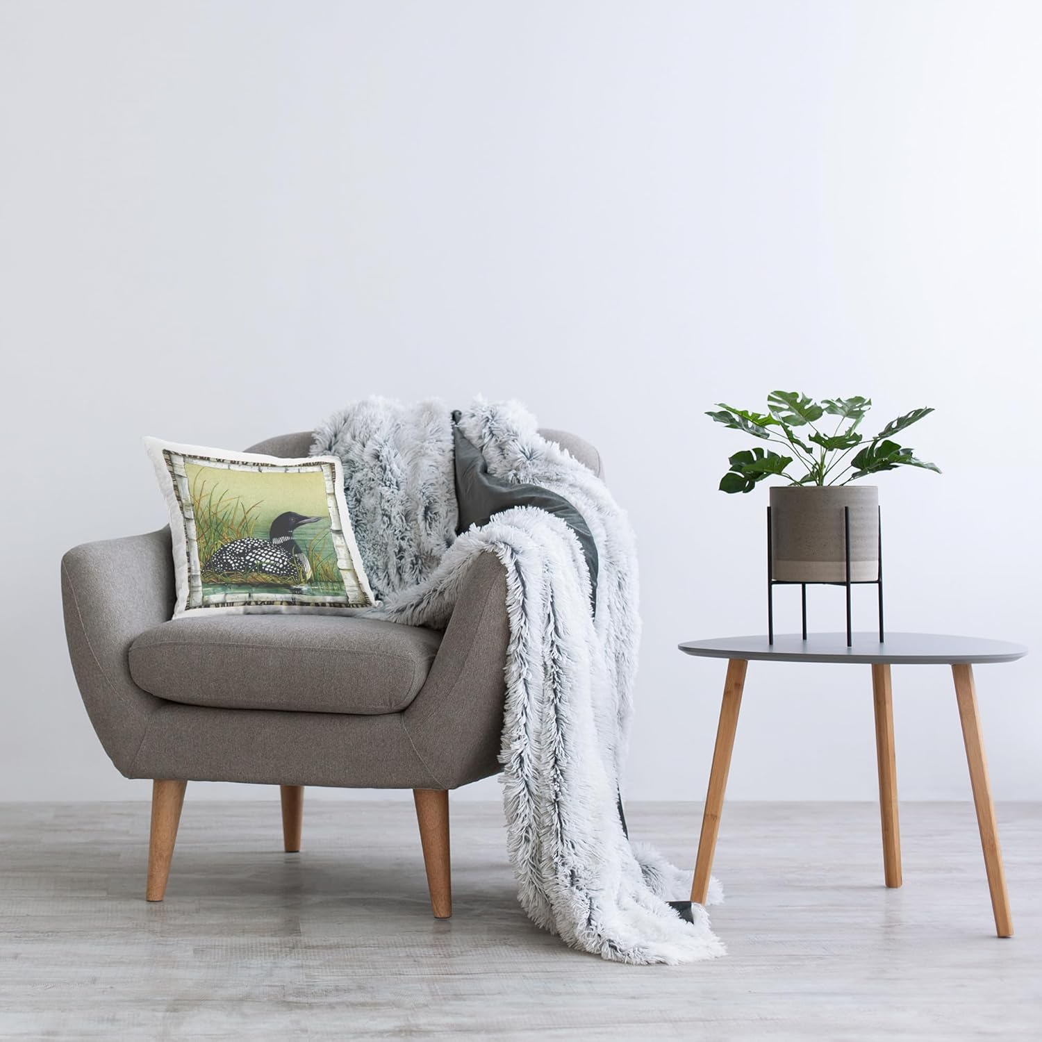 Stupell Industries Loon with Birch Border Indoor Printed Throw Pillow, 18 x 18, Green