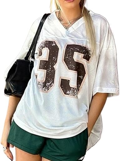 Hesaco Womens Graphic Tees - Oversized Jersey Summer Top