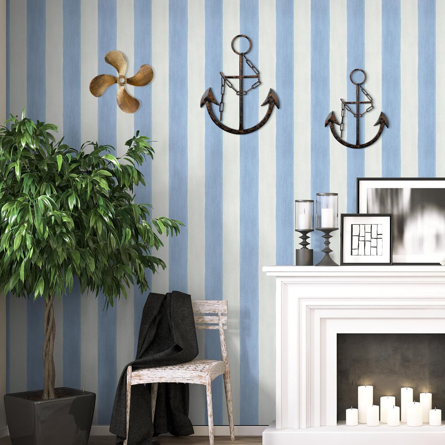 Tandefio 2 Pcs Metal Nautical Anchor Wall Art Decor with Chain, 16" H, Antique Bronze Finish, Ideal for Bedroom & Living Room - Image 4