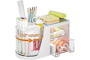 Craft Desk Organizer with Drawer, 360° Rotating Pen Holder, Pencil Organizer +...