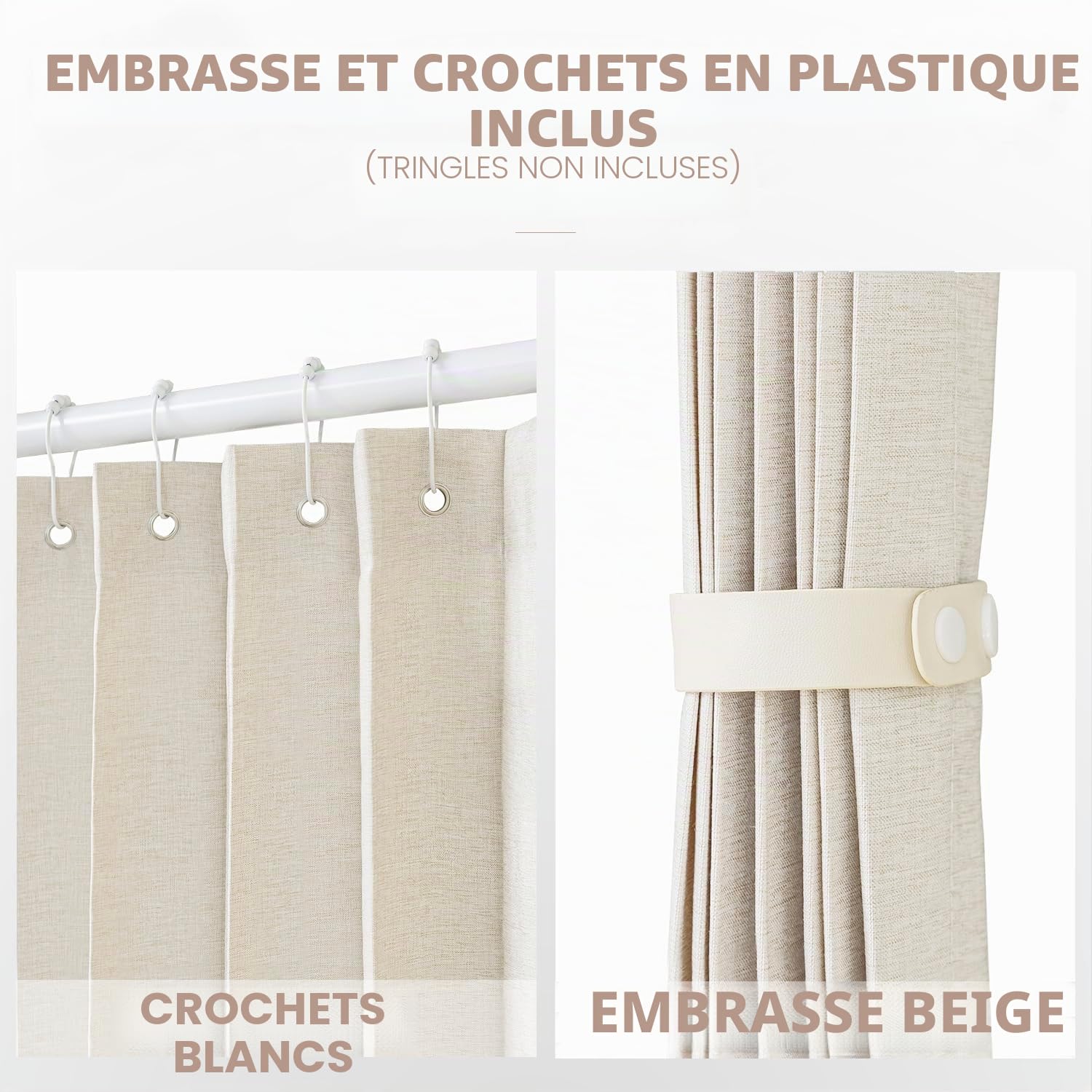 Vatge Rideaux de placard, rideaux de porte de style accordéon pour portes, rideaux plissés pour placard et séparateur de pièce, 1 rideau, 99 x 198 cm, beige
