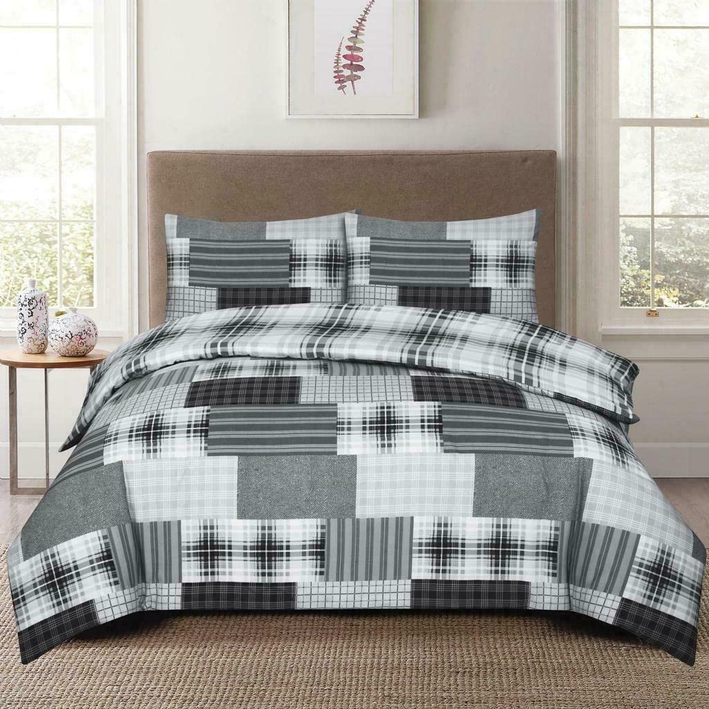 king size duvet cover set - 3 pieces Denim Design Poly cotton duvet cover with 2 pillowcase - Machine washable quilt cover set (Denim Black, King)