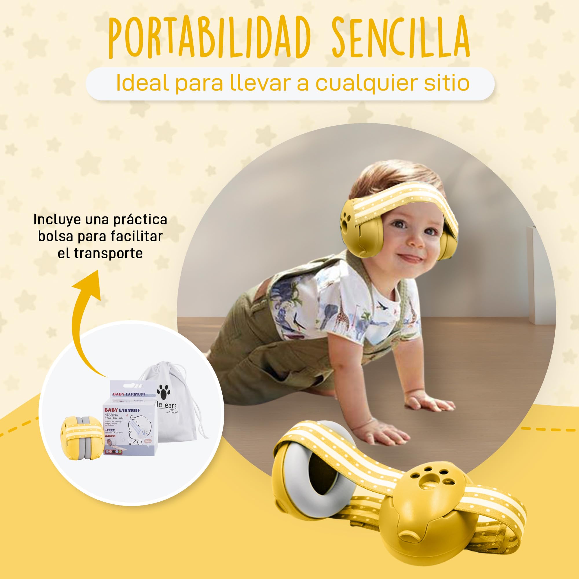 Protectores Auditivos para Bebes y Niños de 0 a 36 meses - Reducción de Ruido de 27dB - Cascos Bebe Antirruido - Orejeras Antirruido con Bolsa de Transporte - Orejeras Ajustables.