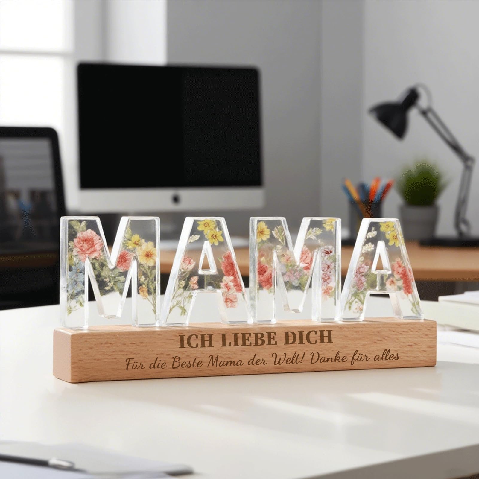 Beleuchtetes Acrylglas „MAMA“ – Nachtlicht als Geburtstagsgeschenk für Mama von Tochter & Sohn – LED Deko zu Weihnachten