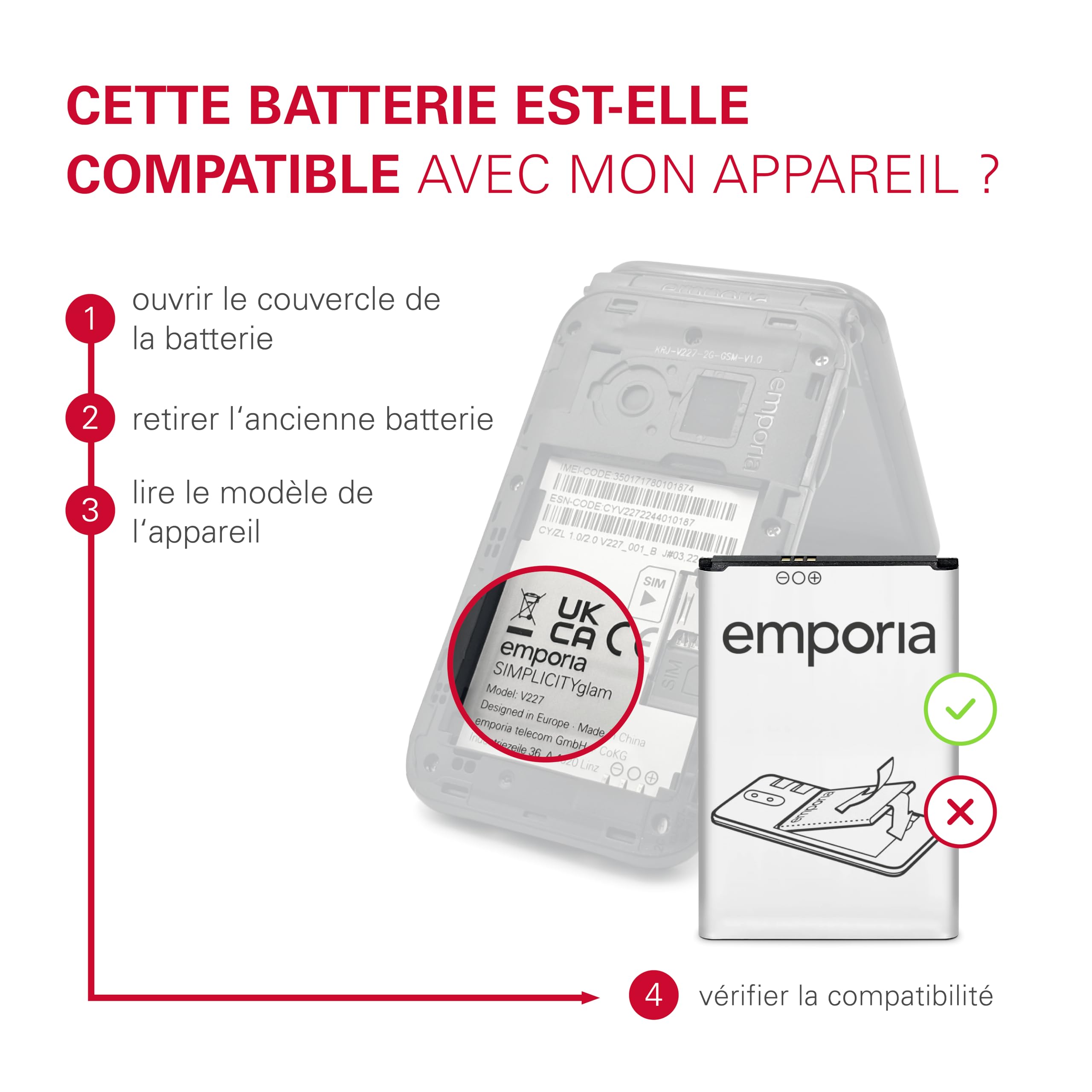 Emporia AK_V34 bateria zamienna (1020 mAh) biała
