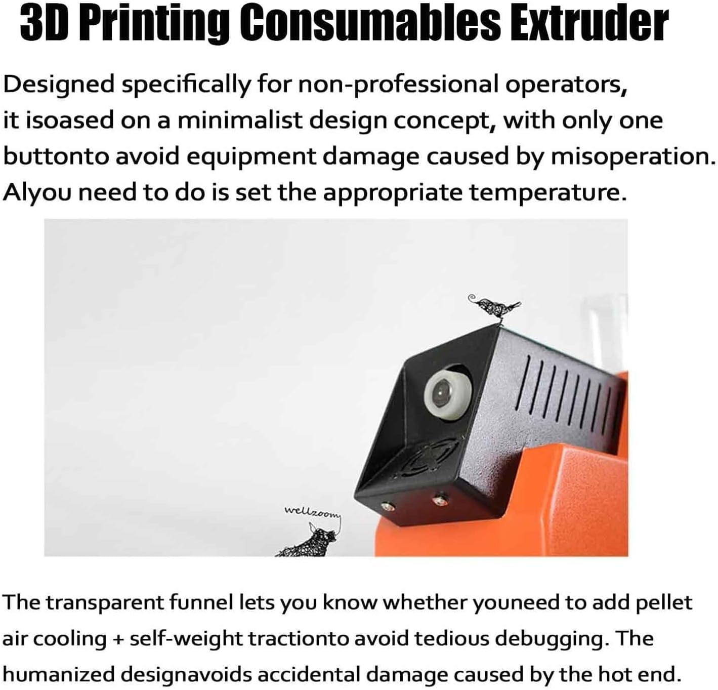 3D-Drucker-Filament-Extruder und Recycler, recycelter PET-Filamenthersteller mit 2 Extrusionsformen, einstellbare Geschwindigkeit 300-650 mm/min, kompatibel mit 1,75/3 mm Filament