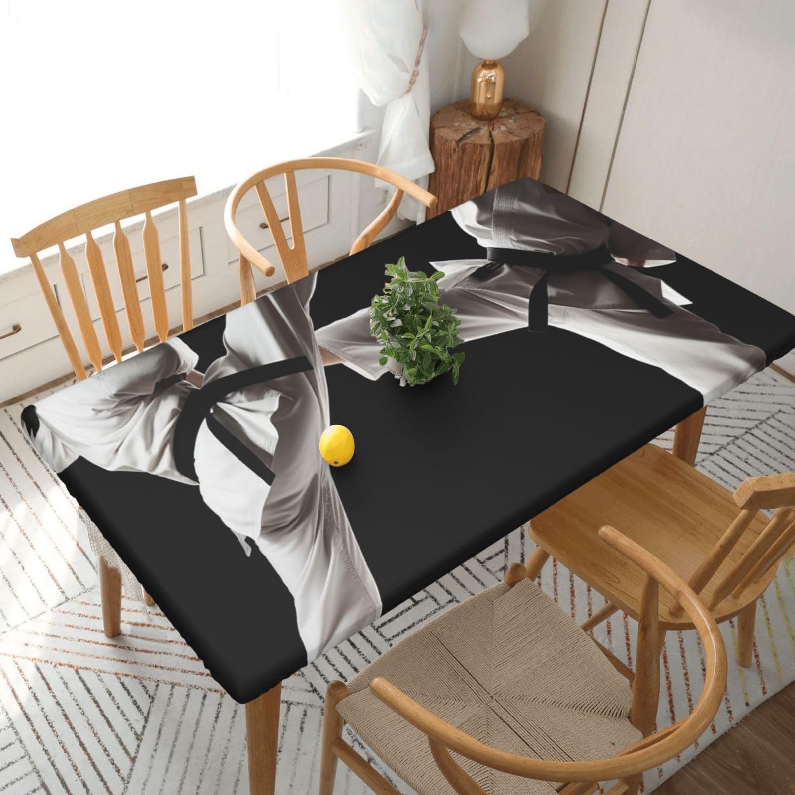 WPKJU Taekwondo Martial Arts prin Printed Tablecloths 5ft Rectangular Table Covers Washable Polyester Decorative Table Cloth for Dining Table Picnic Wedding