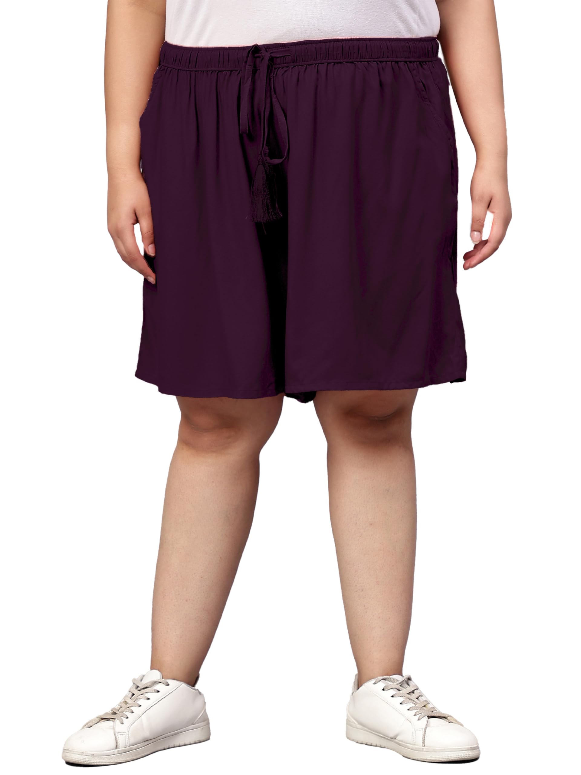 indietoga plus size Indietoga Women's Solid Rayon Flared Lounge Shorts-picture-12