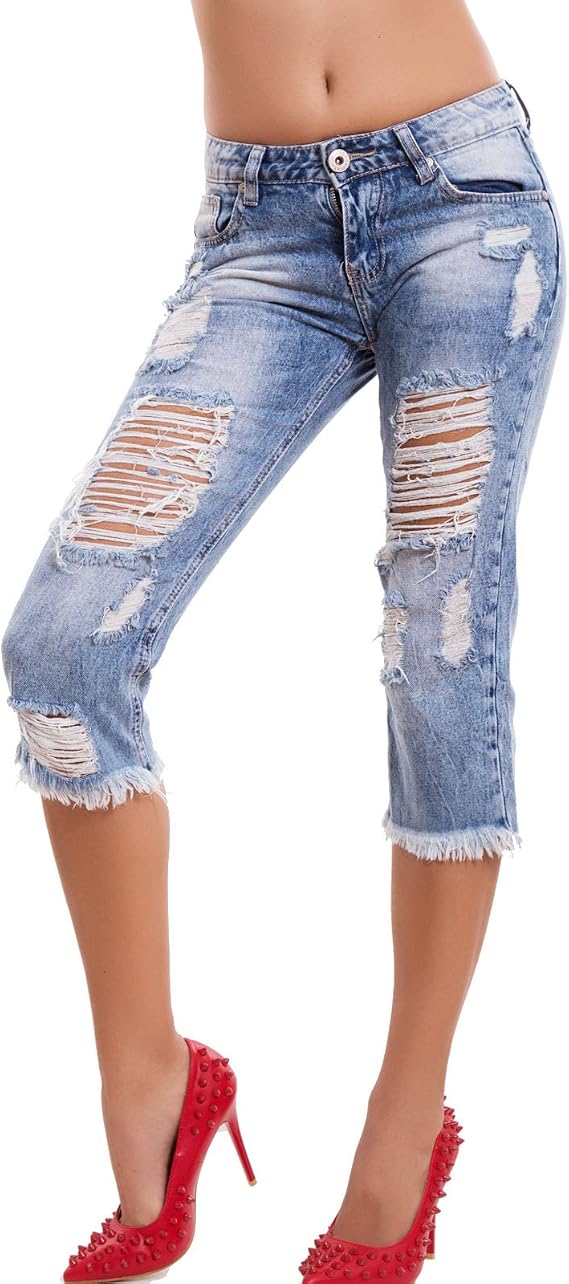 Toocool - Jeans Donna Pantaloni Ripped Capri Pinocchietto Tagli Strappi  Slim Nuovi K13102 [XL,Blu] : Amazon.it: Abbigliamento