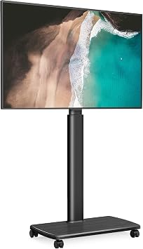 FITUEYES Rolling TV Floor Stand for 32 to 65 70 Inch TVs, Portable Tall TV Stand on Wheels, Black Mobile TV Cart with Castors, Swivel Mount, Corner TV Stands for Bedroom, Living Room, Small Dorm