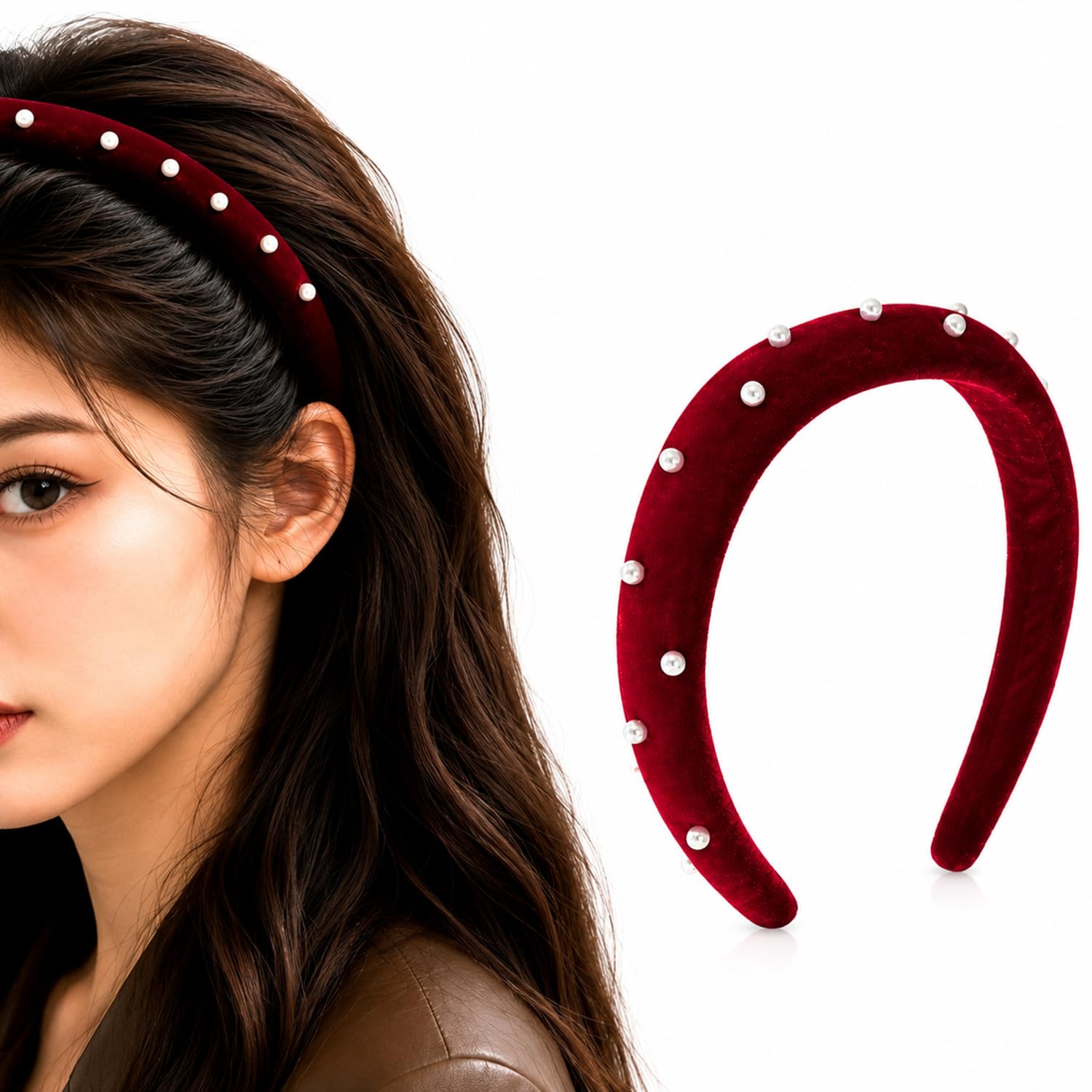 S.A.V.I Velvet Pearl Hairband for Women Wine Red, 16x14 cm | Soft Fabric Finish, Lightweight Wide Headband for Girls, Casual, Party & Wedding, Comfortable All-Day Fit-image-43