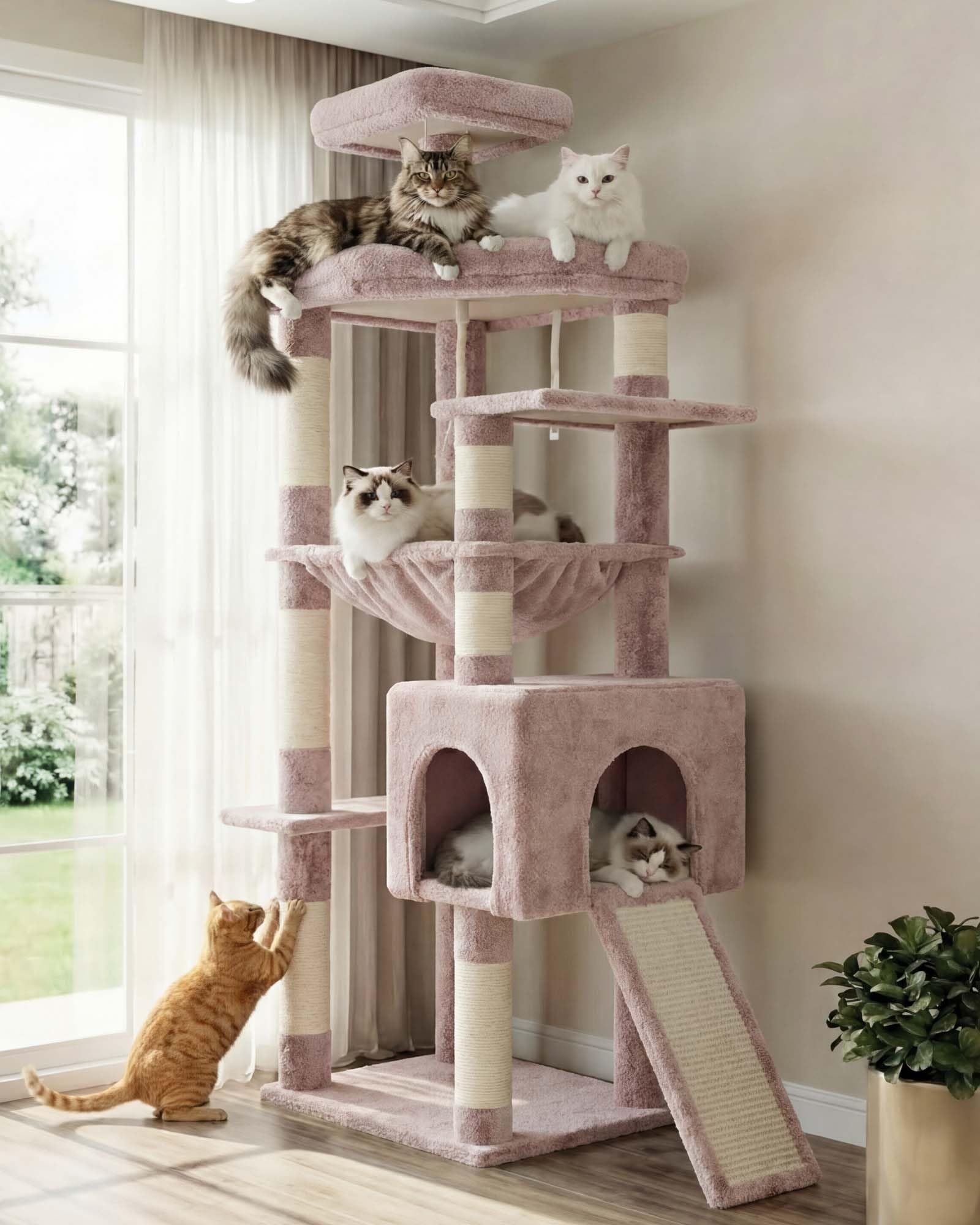Heybly 64.2" Heavy-Duty Cat Tree for Large Cats with Wide Base HCT027MU