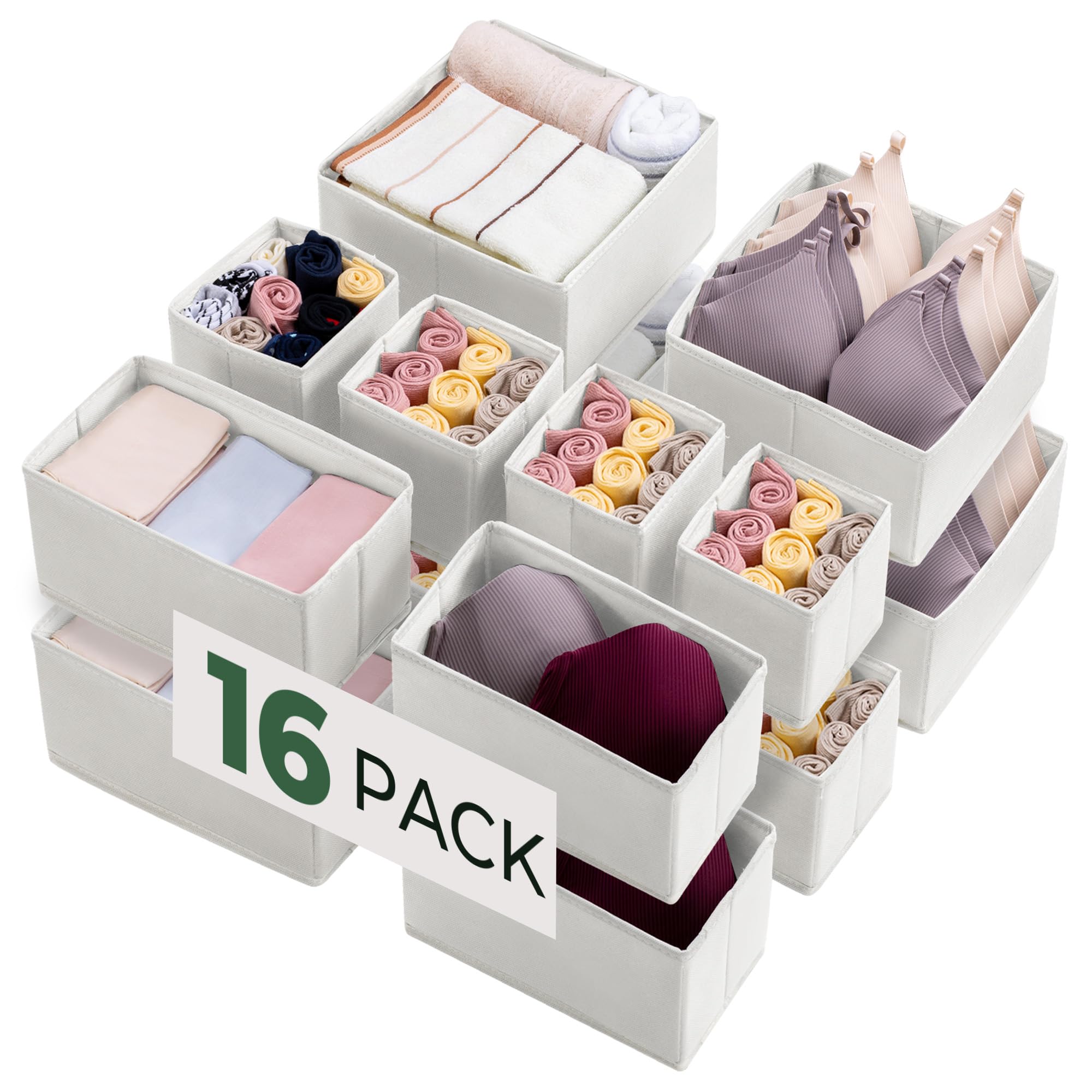 Kootek16 Pack Drawer Organizer Clothes, Dresser Drawer Organizers for Clothing Fabric Foldable Closet Organizers and Storage Bins for Baby Clothes, Nursery, Underwear, Bras, Socks