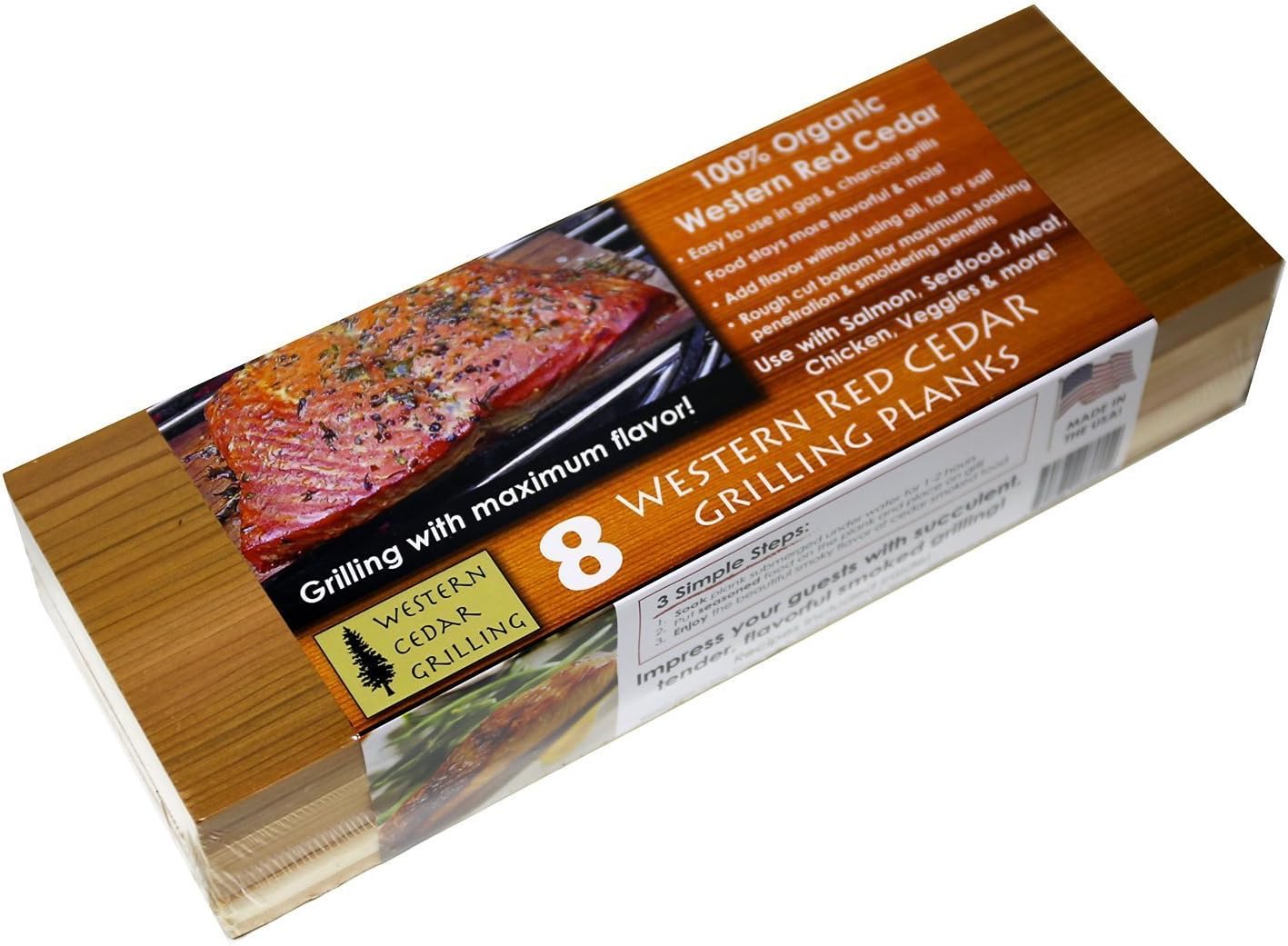 10 Cedar Grilling Planks (8 Extra Long + 2 Bonus Short Planks!) - Perfect for Salmon, Fish, Steak, Veggies and More. Made in USA! Re-use Several Times. Fast Soaking.