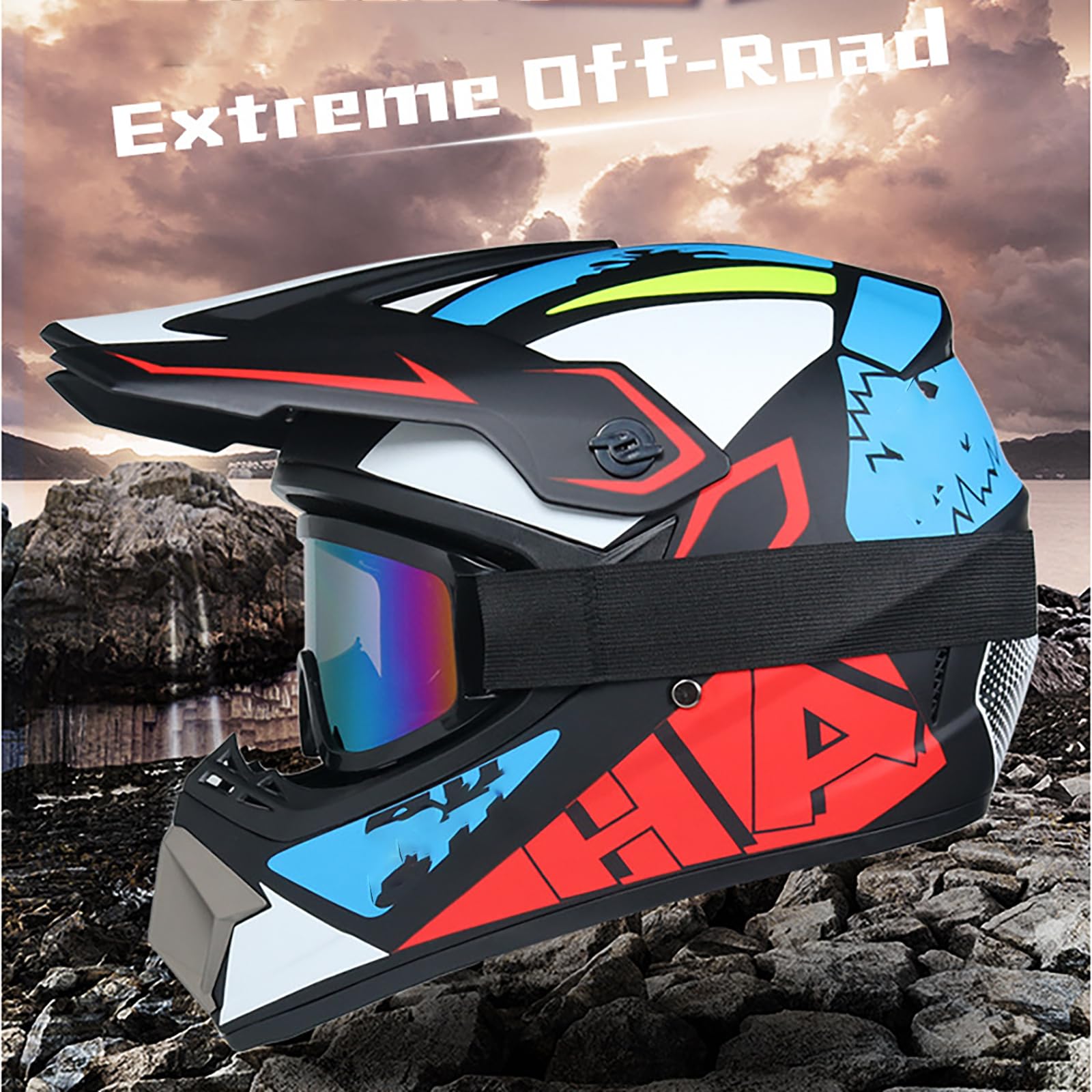 Kask Motocrossowy Z Pełną Twarzą Dla Dzieci I Dorosłych - MTB, Motocykl Terenowy, Z Goglami, Rękawicami I Maską - Młodzieżowy Kask Ochronny Do Jazdy Terenowej BMX