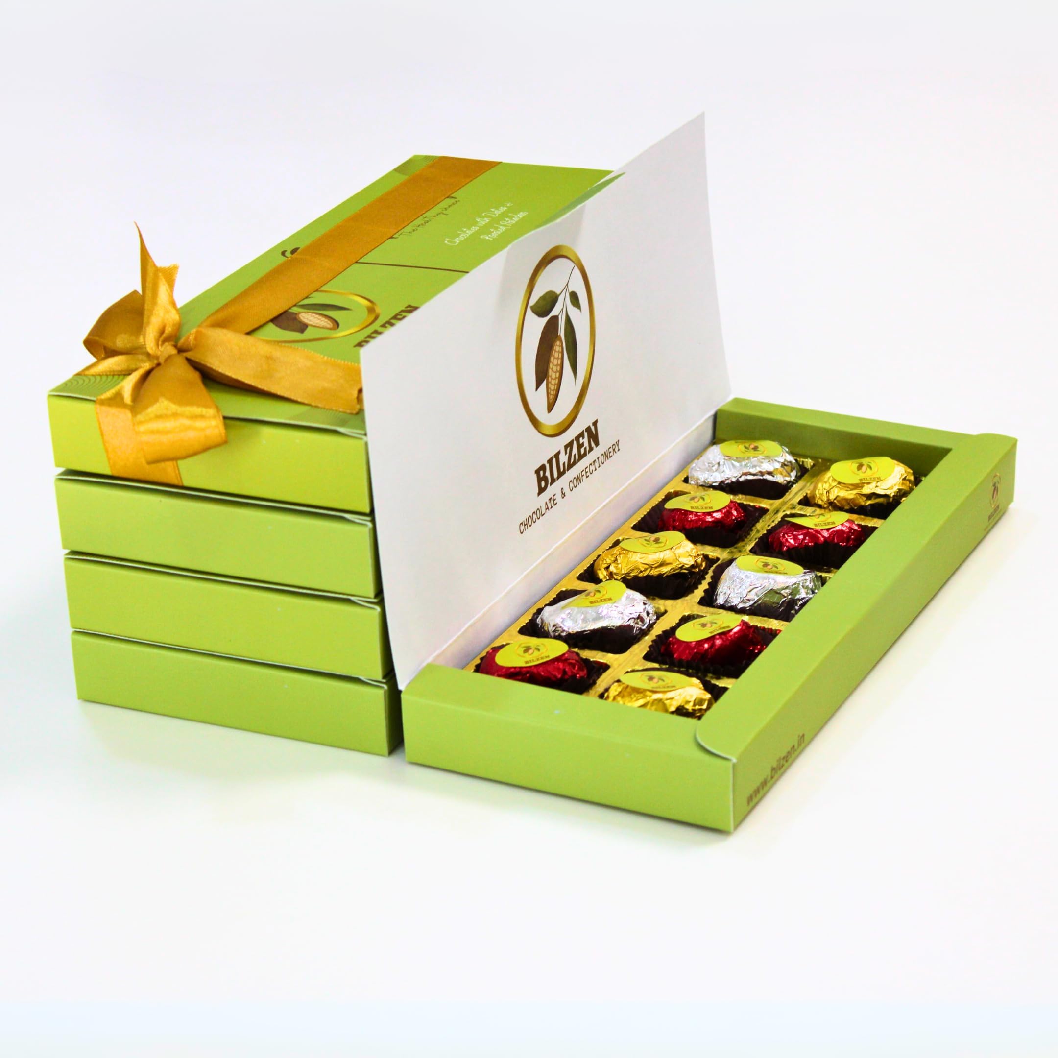 BILZEN Gourmet Assorted (Milk, Dark & White) Chocolates with Dates And Roasted Pistachio Gift Box | No Preservative | No Added Sugar | Healthy Snacks | 10 Piece, Pack of 1