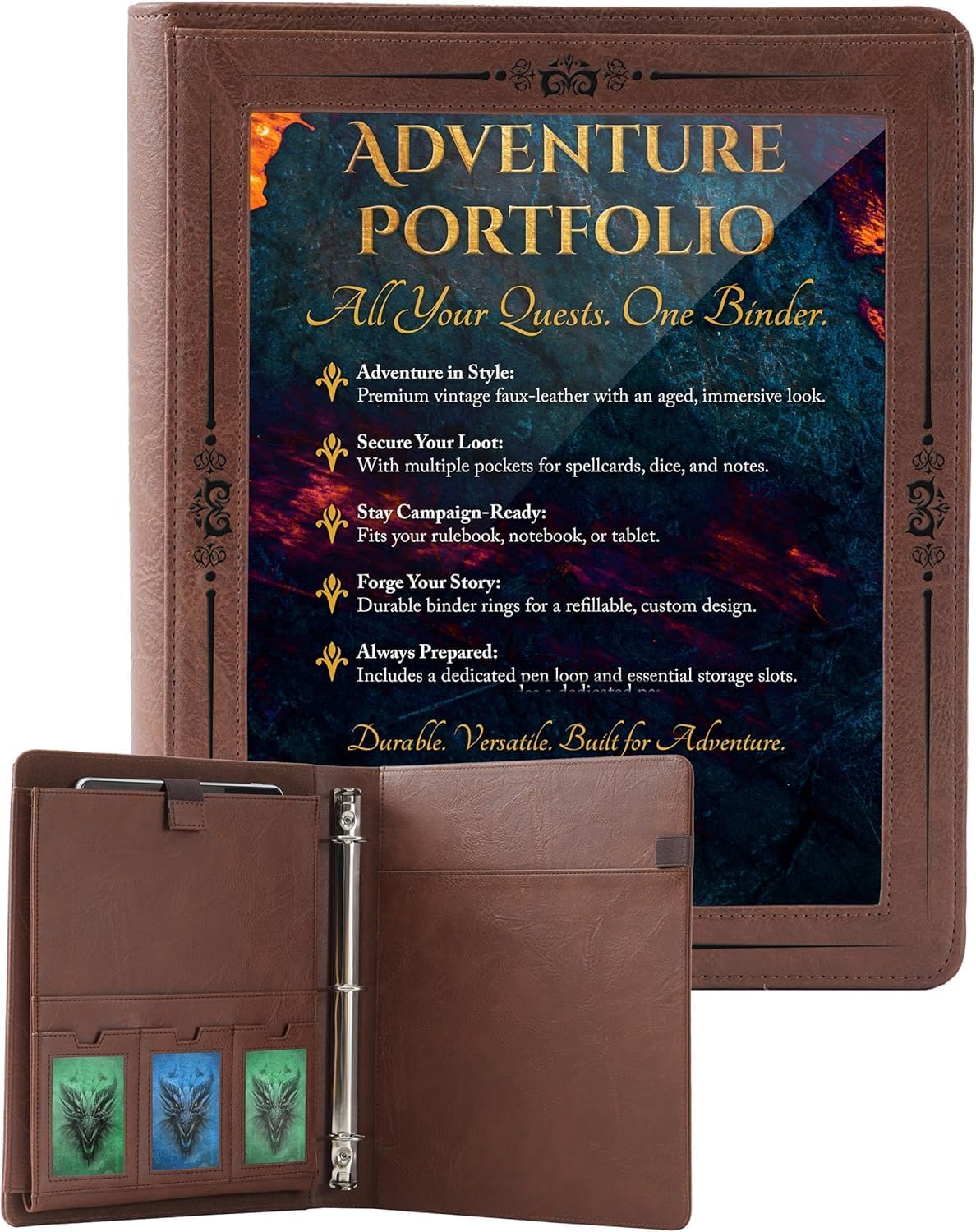 Vintage Adventurer's Portfolio Binder for DND - PU Faux Leather