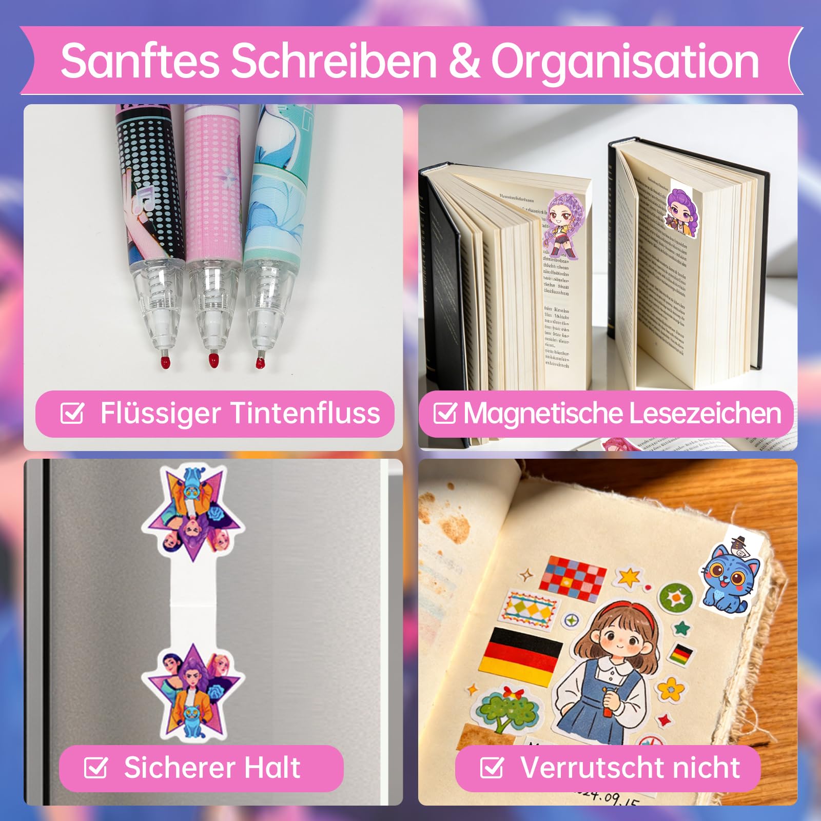 Korean Pop - Set di scrittura scolastica per ragazze, penna a sfera, righello, taccuino, segnalibro magnetico, stile cacciatore, per l'inizio della scuola, cancelleria, set regalo