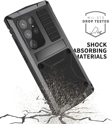 Miniatura 3 de Funda de metal para Samsung Galaxy S24 Ultra con protector de pantalla con función atril, funda para cámara S24 ultra resistente, armadura militar