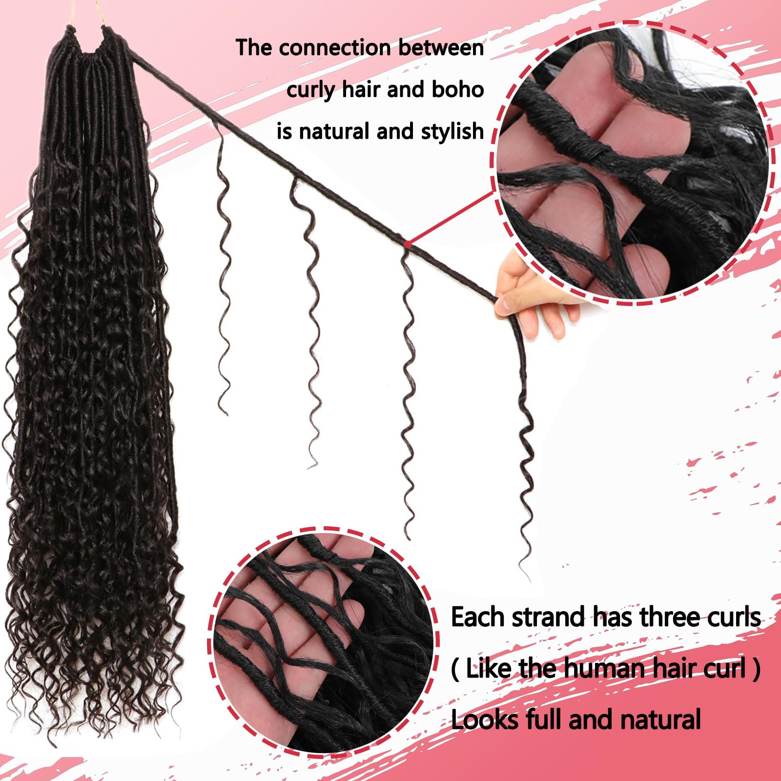 XIIMENALU Boho Faux Locs Crochet Hair 8 Packs Goddess Soft Locs with Curly Ends Pre-Looped Bohemian River Locs Crochet Hair Extensions for Black Women (1B# - Image 3