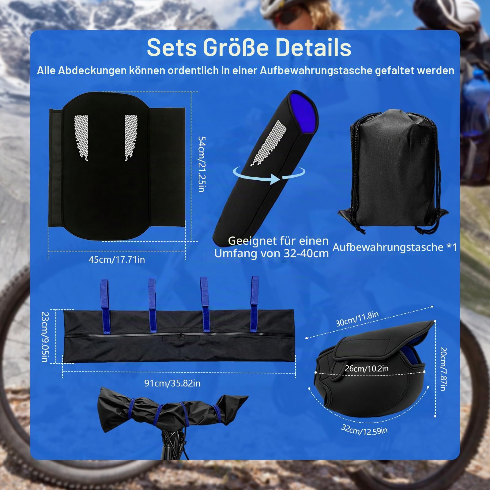 3-teiliges E-Bike Schutzhüllen Set für Transport, Akku-, Motor- & Lenker Schutz, 5 mm Neopren, wasserabweisend, Schutz vor Regen, Schmutz & Spritzwasser, universell für Heckträger