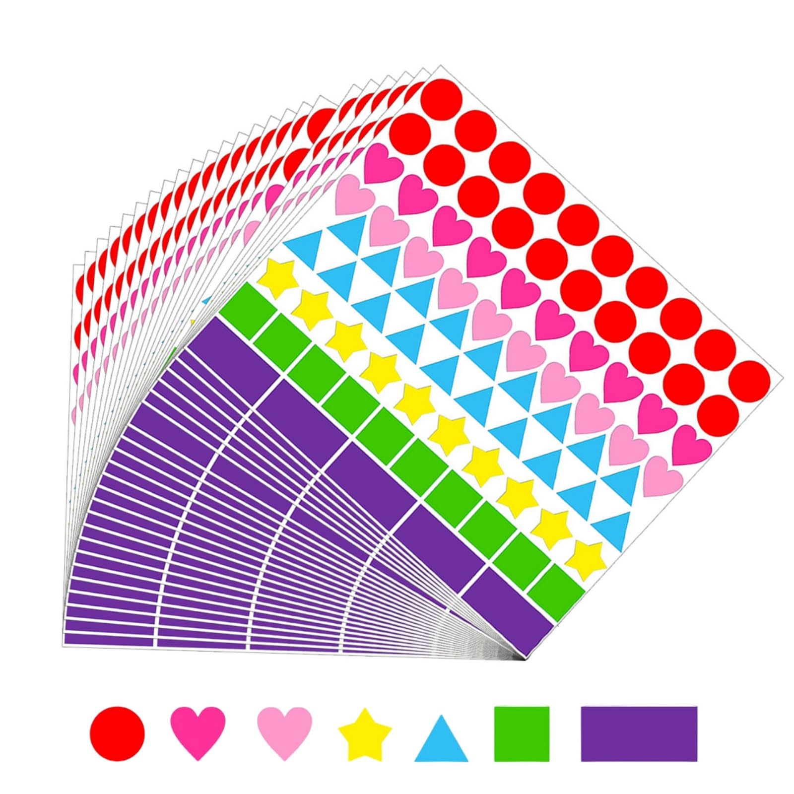24 Sheets 2016 Pcs Coloured Stickers, Coloured Sticker Dots, Color-Coded Small Sticky Labels On A Roll in Various Shapes, 7 Colors & 6 Shapes Coding Labels for Students, Classrooms, Offices