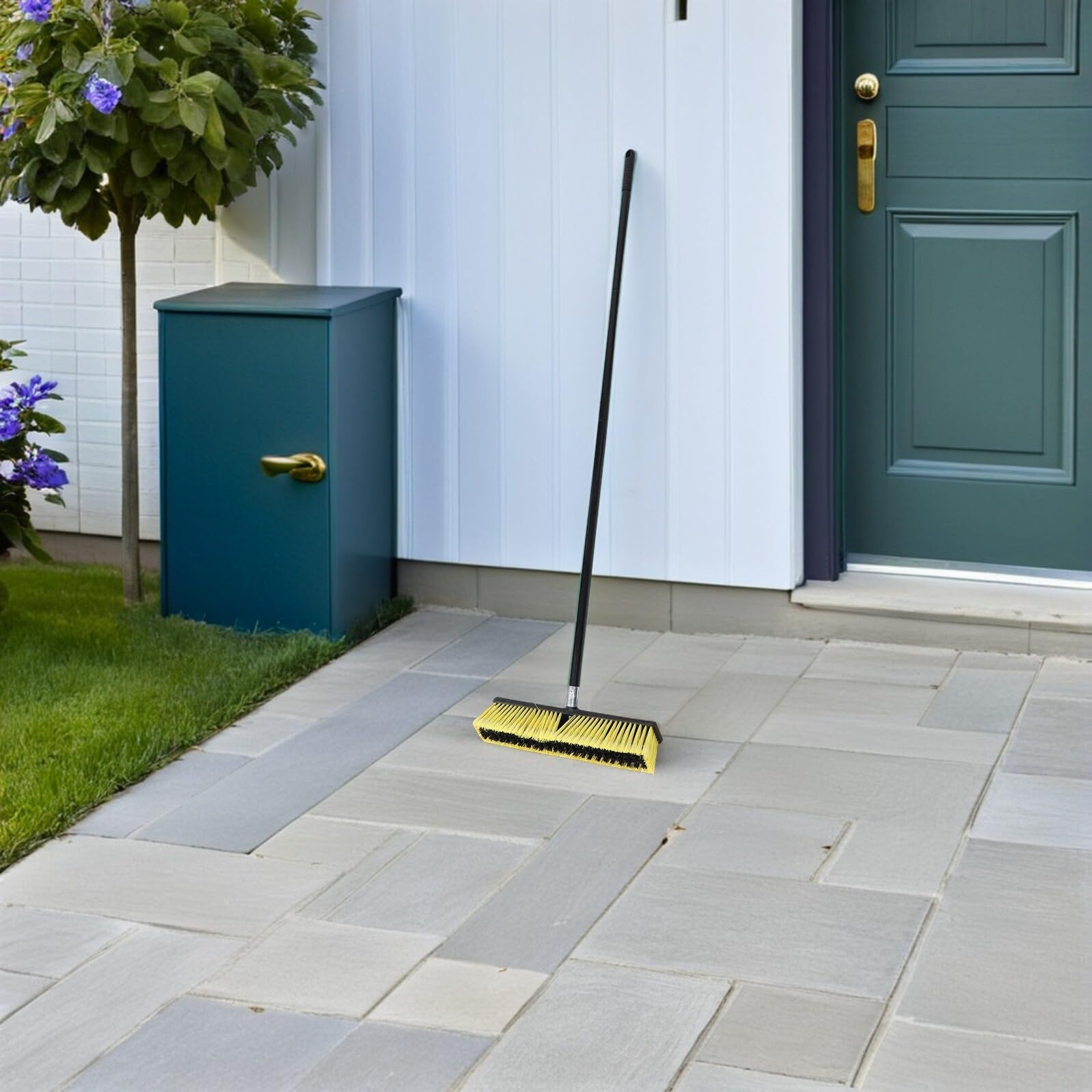 TOYANDONA Cepillo Barredor de Entrada Aluminio 80 CM Cabezal Roscado Escoba de Empuje Resistente para Terraza Jardín y Patios Exteriores Mango Largo para Limpieza Multisuperficie
