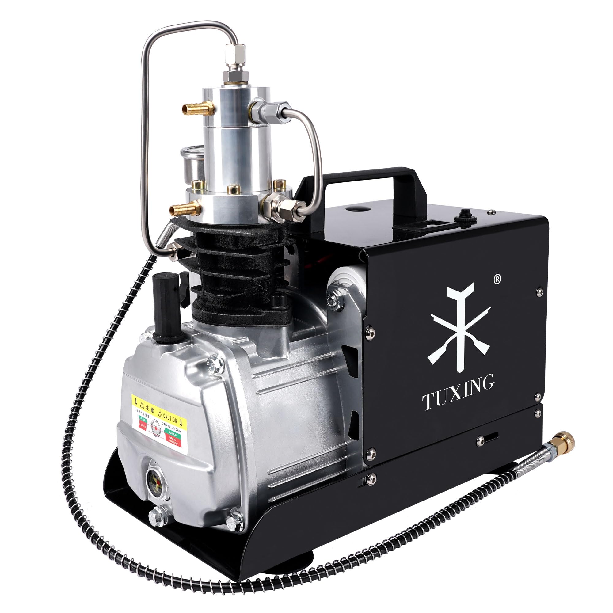 TUXING Pcp Luchtcompressor, 4500Psi/30Mpa/300Bar Scuba Compressor, Regelbare Druk Elektrische Compressor met Water/Ventilator Dubbel Koelsysteem voor Pcp Luchtgeweer, Scuba Tank Opladen (TXES022