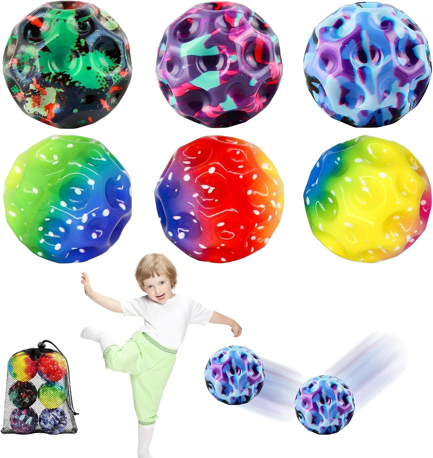 YiJiuBa Astro Jump Ball Galaxy, 6 Pieces Moon Ball, 7 cm High Jumping