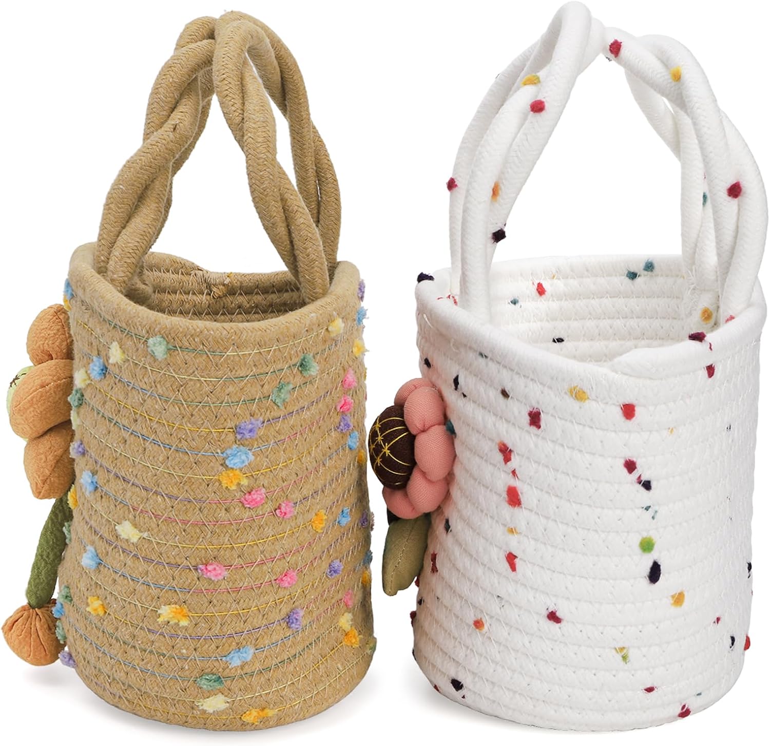 Dicunoy 2 PCS Little Girls Purses, Small Flower Handbags with Handles, Cute Easter Cotton Woven Beach Boho Bags for Princess, Outdoor Activities, Gift - Image 6