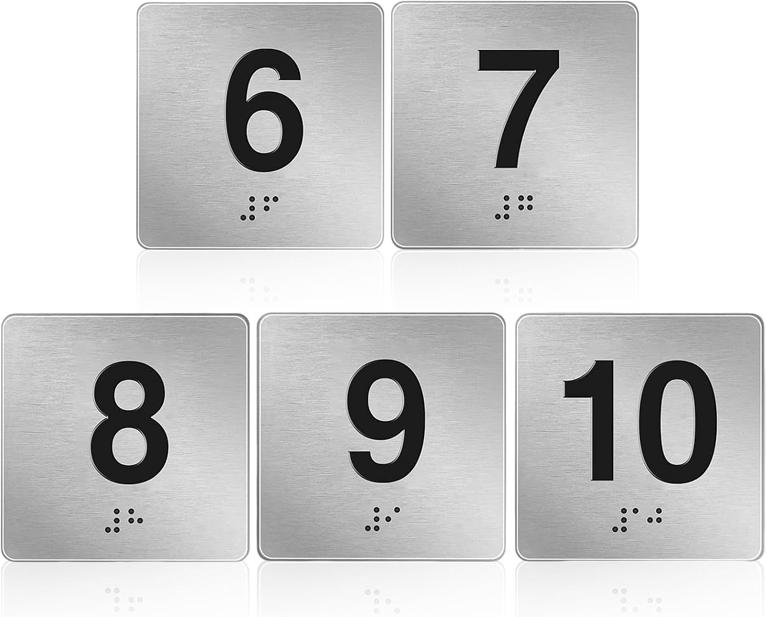 5 PCS Exam Room Sign with Braille and Tactile - 4x4 inch Aluminum Exam Room Flags, for Exam Rooms Offices Educational Institution Directional Assistance Test Center (Number 6-10)