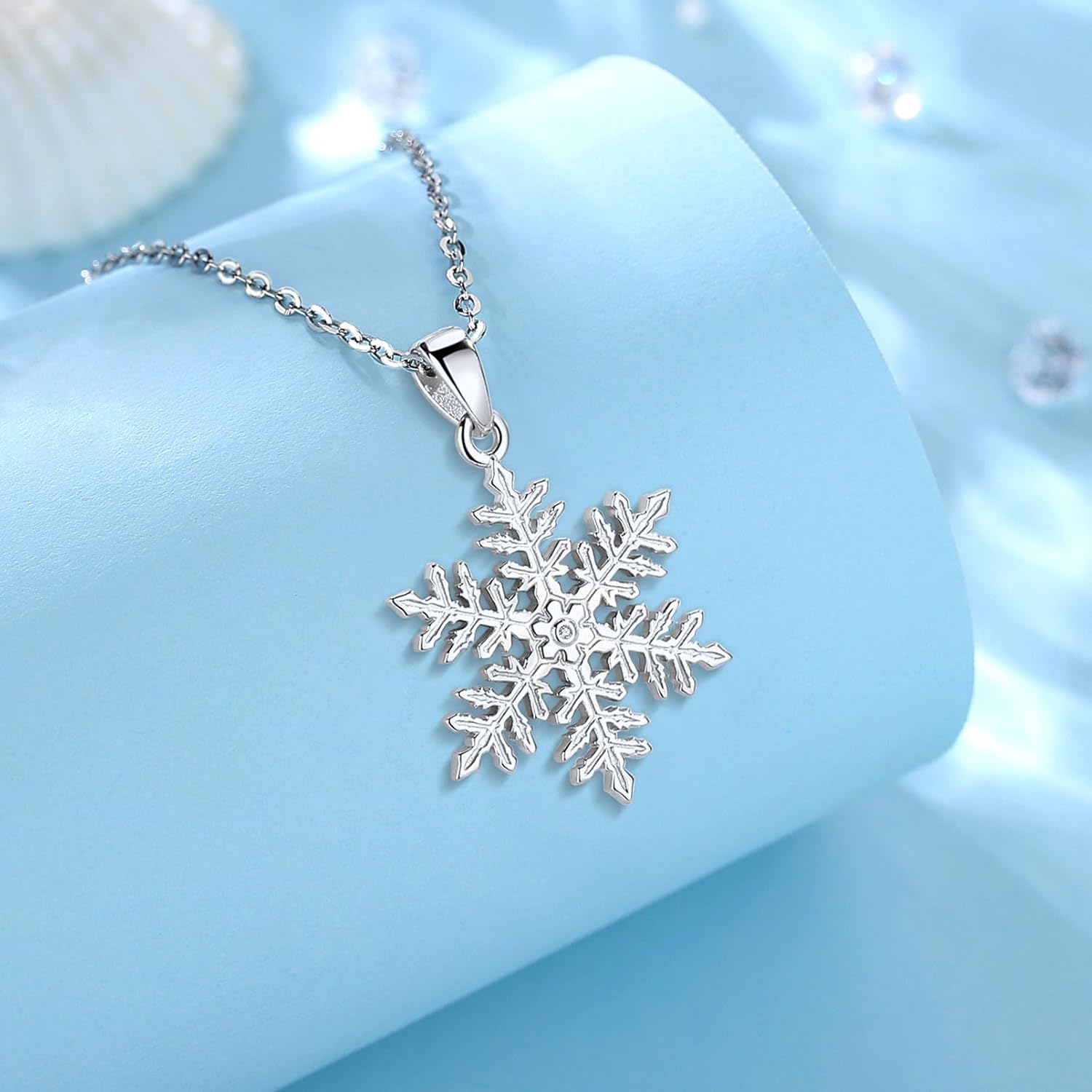 EUDORA S925 Sterling Silver Snowflake Necklace for Women, Snowflake Pendant Winter Holiday Jewelry Original Gifts for Women Wife Mother Daughter Snowflake Lovers, 18"