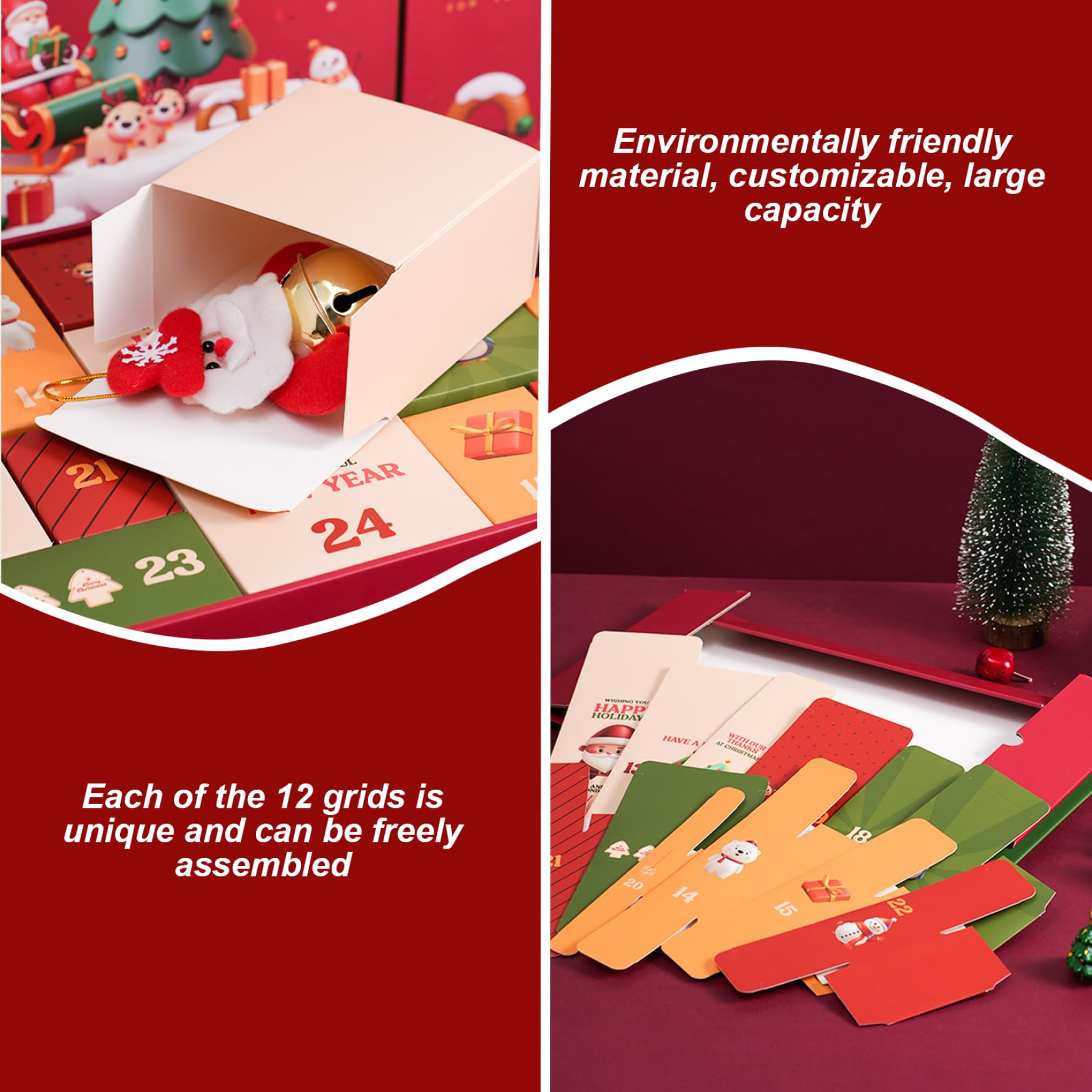 Gcroet Calendari dell'Avvento Vuoti da riempire Scatole del Calendario dell'Avvento di Natale Fai da Te per Il Conto alla rovescia di 12 Giorni per la Decorazione delle FESTIVITÀ Natalizie...