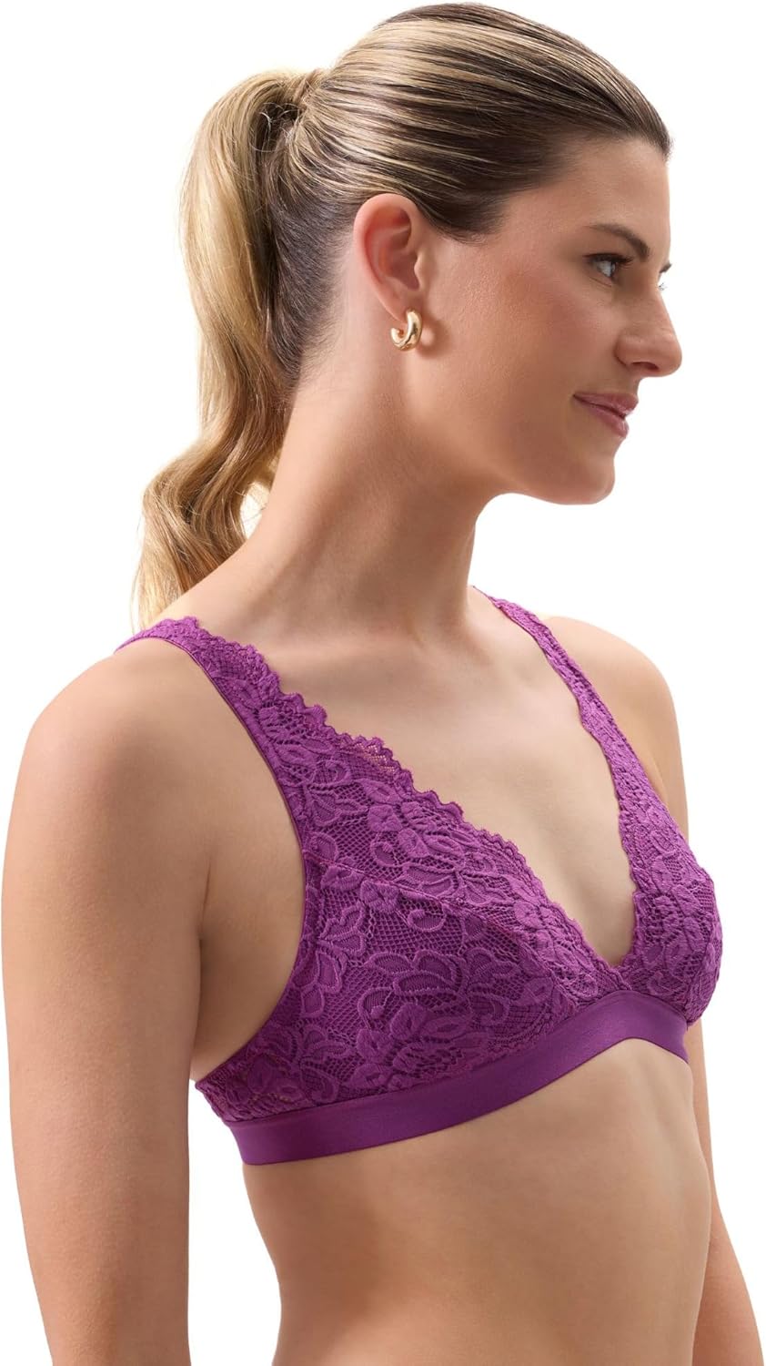 JENNY JEN Women's Ivy Lace Bralette with Adjustable Straps, Unpadded Unlined Wireless Plunge Bra, Perfect Everyday Lingerie - Image 2