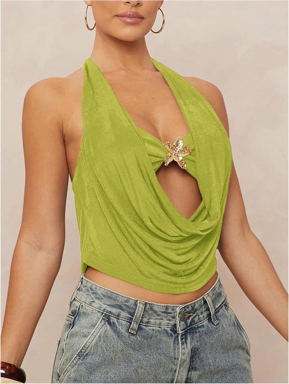 SOLY HUX Women's Halter Top Cut Out Draped Front Sleeveless Tie Backless Crop Tank Tops - Image 3