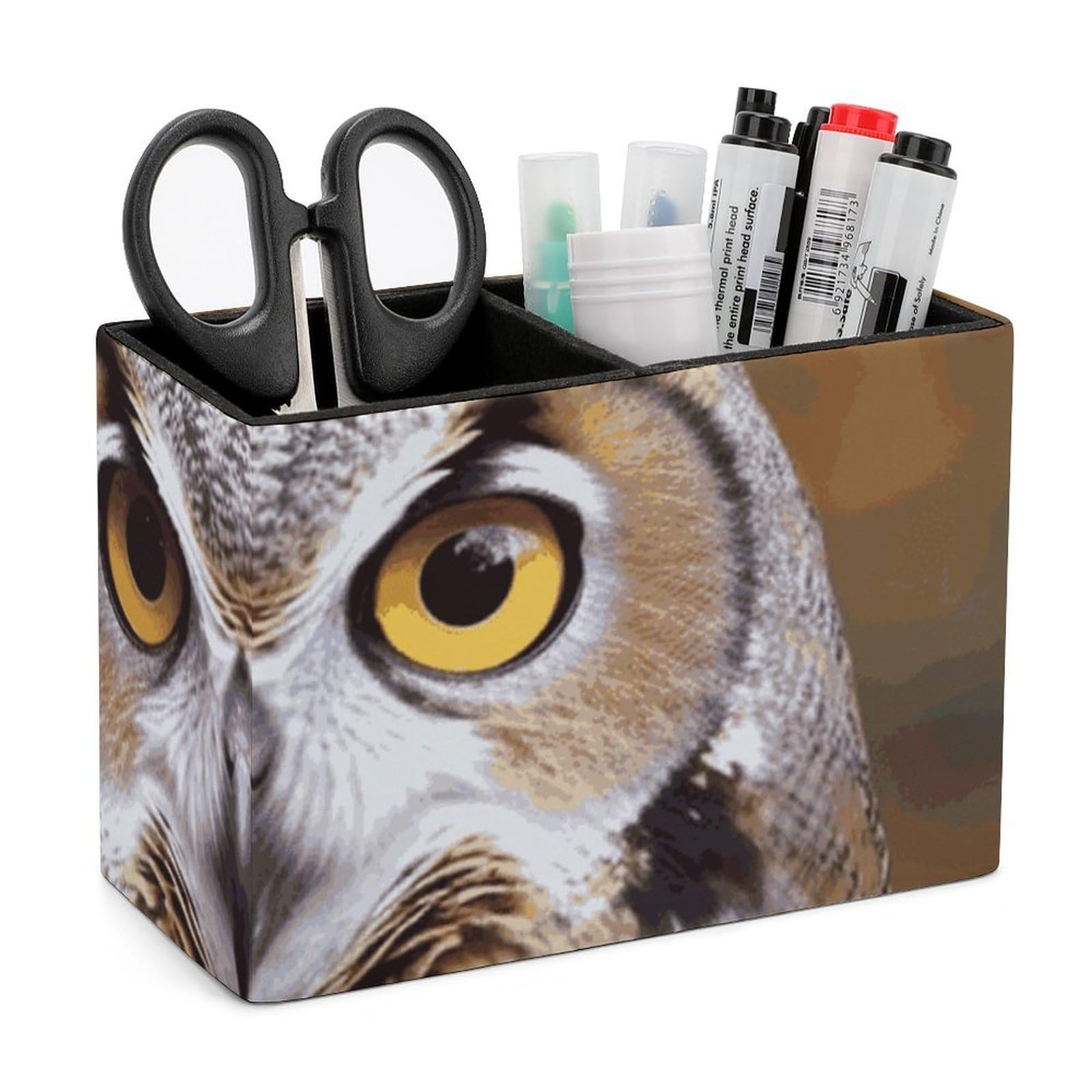 JTREHY Owl Birds Pencil Holder Exquisite Fashion Leather Pen Receptacle Soft High-End Pen Container for Office Home Accessories Or Housewarming Present