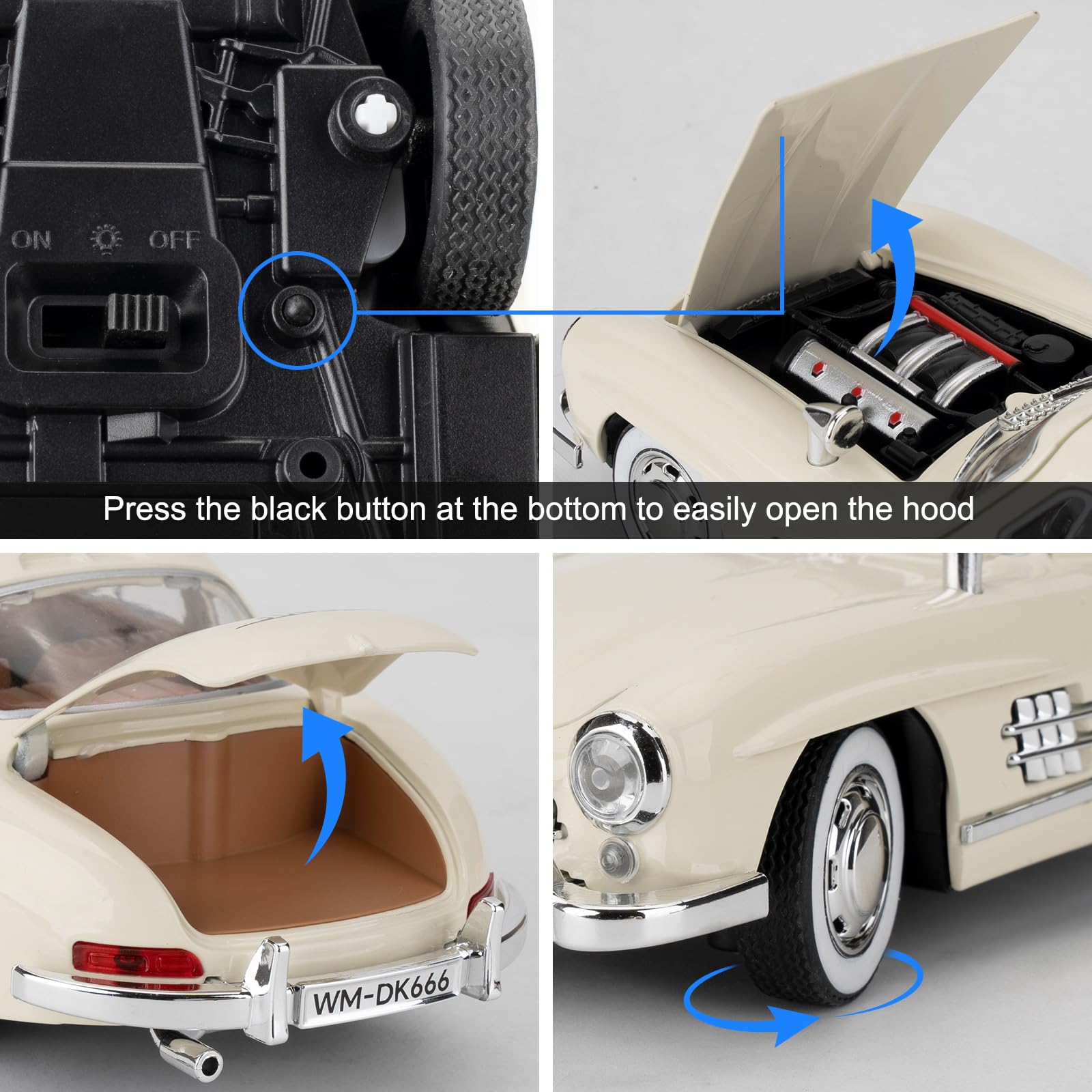 imtfzct Diecast Alloy Toy Cars, 1/22 Scale Mercedes Benz 300sl Model Car, Pullback Vehicle - Image 4