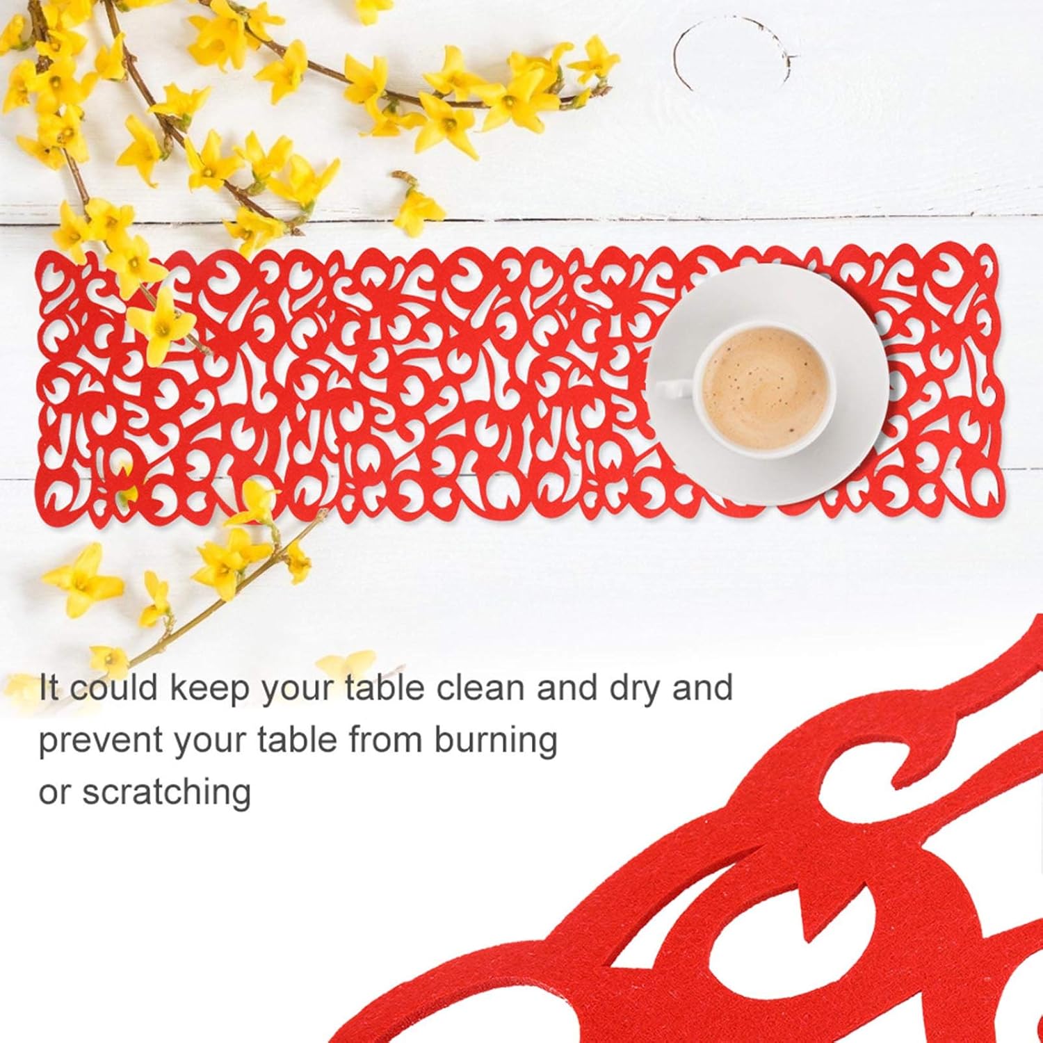 Tyenaza Felt Table Runner, 7 Colors, Rectangle Shape, Felt Tablecloth, Placemats, Table Mats, Home Decorations, New(Red)