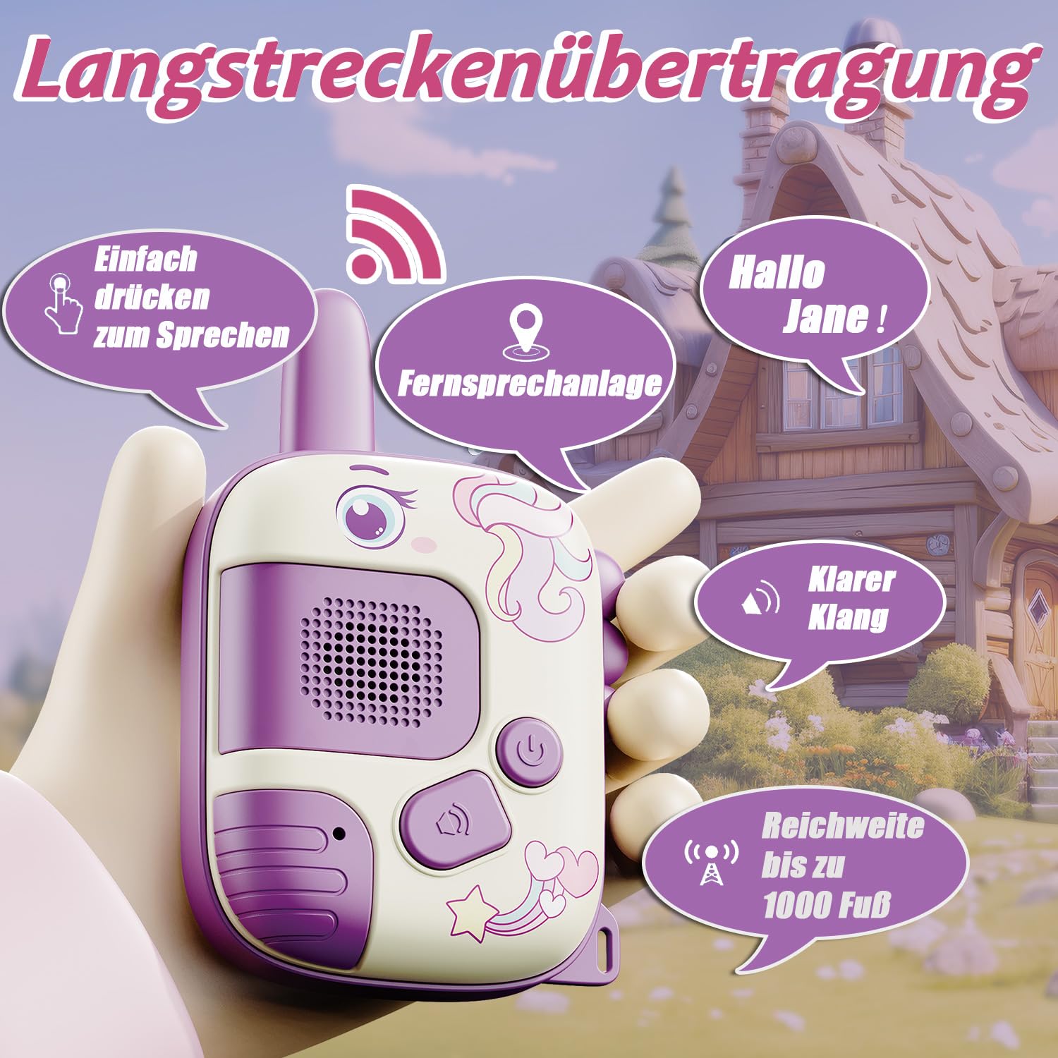 DQMOON 2PCS Walkie-Talkie Bambini, Unicorno Regalo Bambina 3 4 5 6 7 Anni Giochi Bambina 3-9 Anni Walkie Talkie Giocattoli Bambini 4-8 Anni Compleanno Regali Natale Giochi Esterno Giocattoli Unicorno