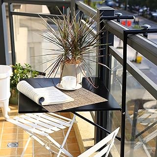 Ailj Tavolo Pensile Ringhiera Balcone con Altezza Regolabile, Banco da Lavoro Pieghevole A Parete, Tavolo da Bar da Balcone per Patio, Giardino, Terrazza, Nero (Color : Black, Size : 60 * 40cm)